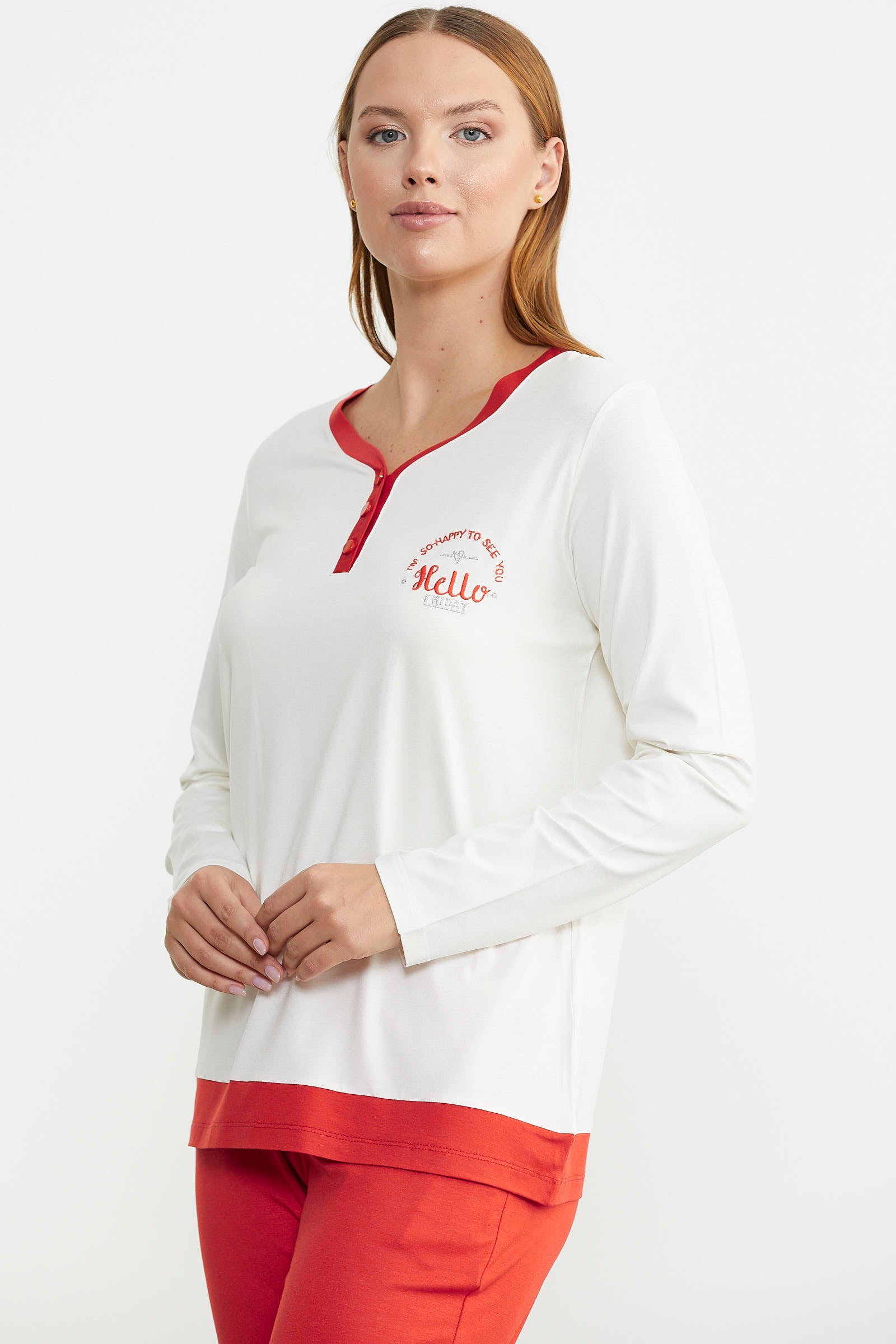 Renk Geçişli Rahat Kalıp Pijama Takım - Mercan - Sementa