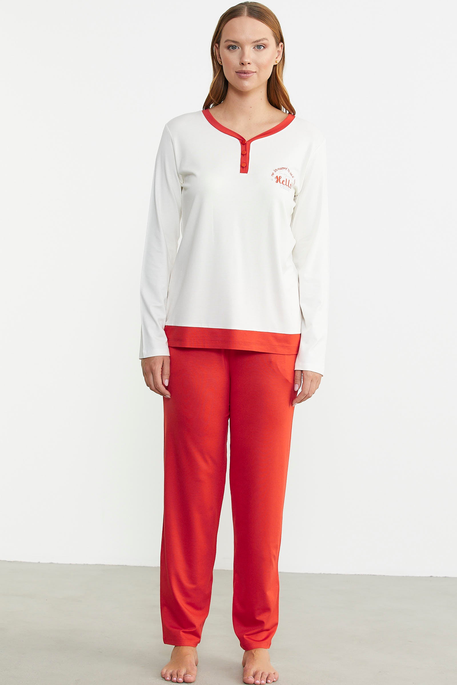 Renk Geçişli Rahat Kalıp Pijama Takım - Mercan - Sementa