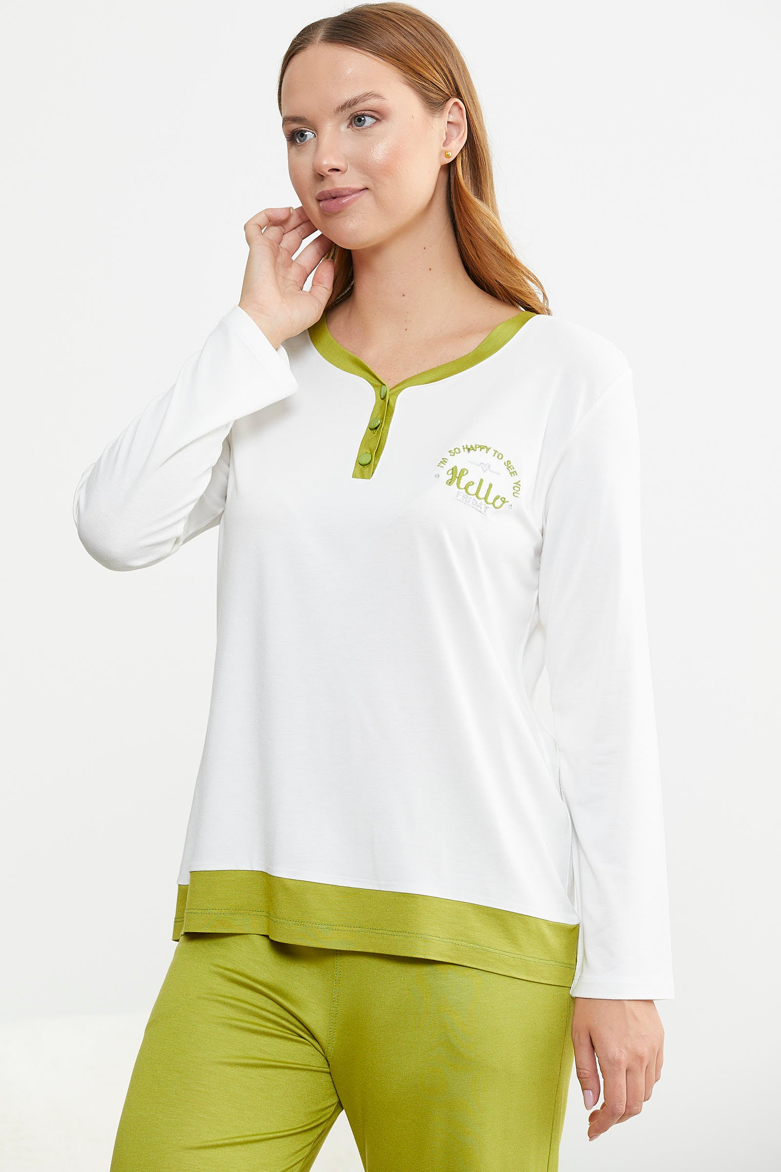 Renk Geçişli Rahat Kalıp Pijama Takım - Yeşil - Sementa