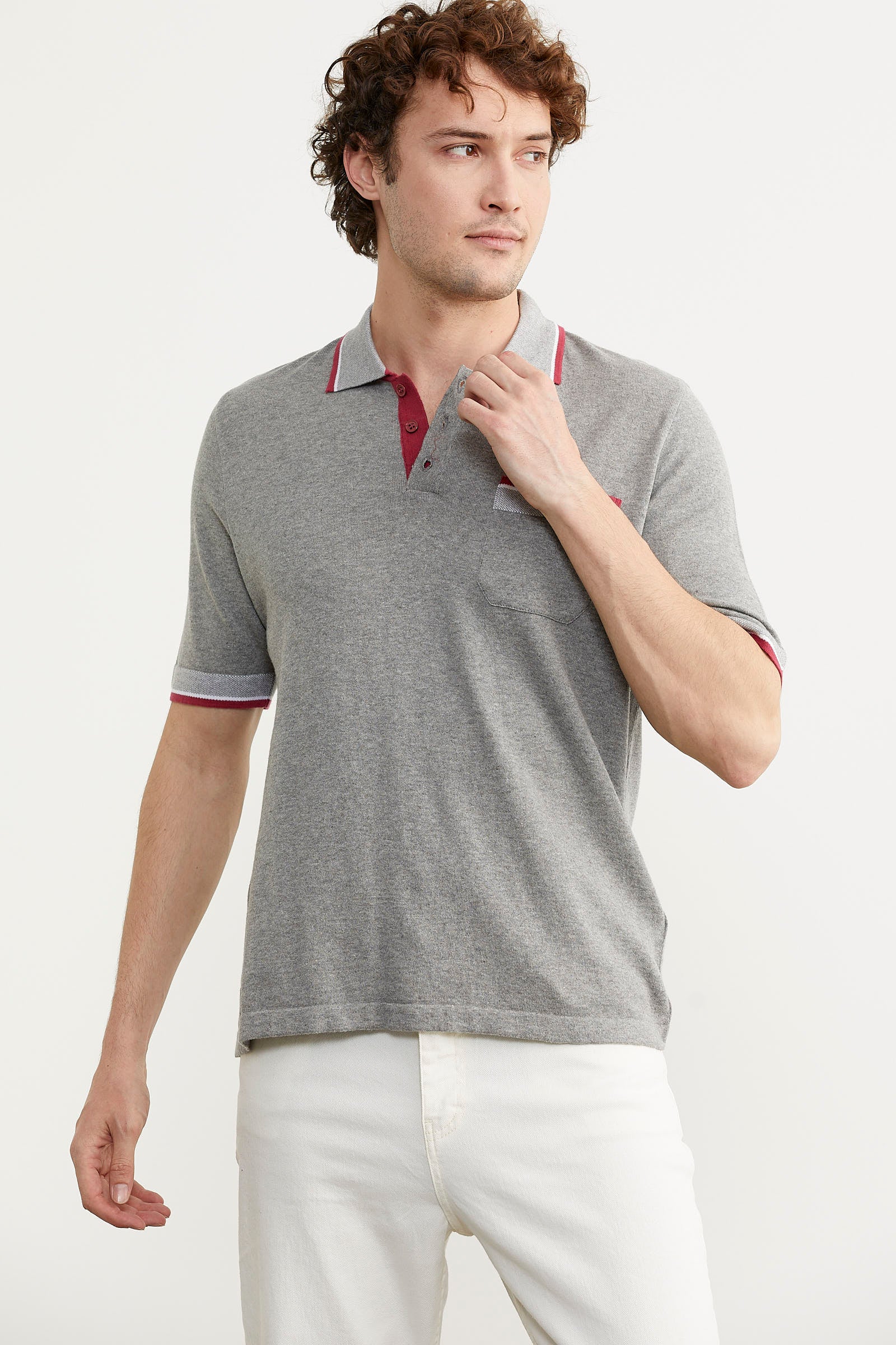 Renk Kombinli Cepli Koton Triko Tişört - Gri (2) Sementa