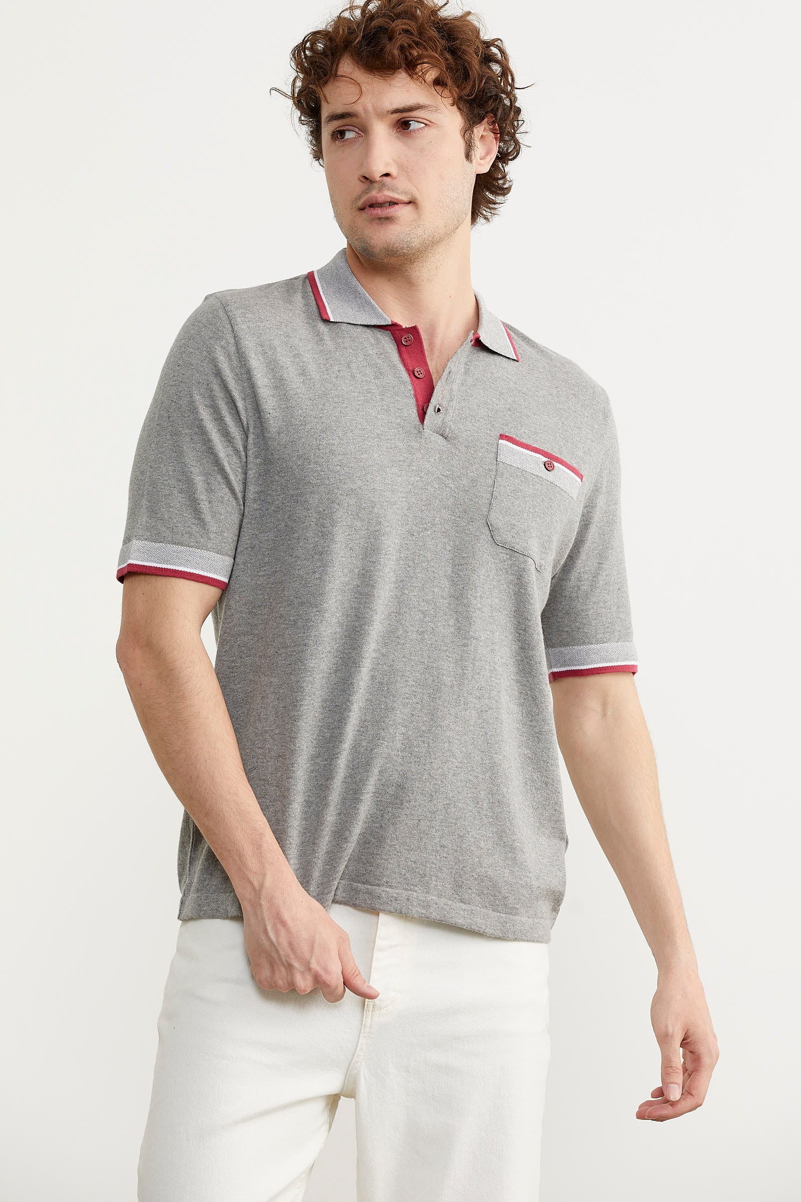 Renk Kombinli Cepli Koton Triko Tişört - Gri (3) Sementa