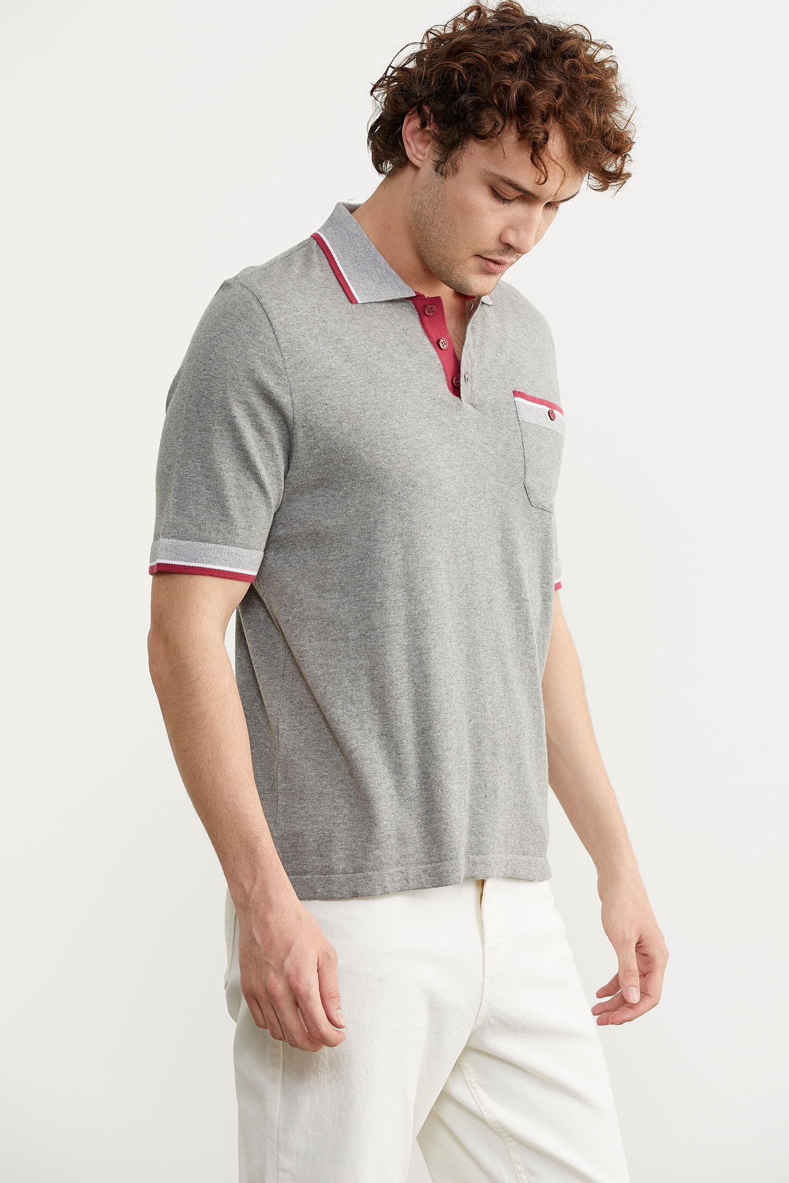 Renk Kombinli Cepli Koton Triko Tişört - Gri (4) Sementa