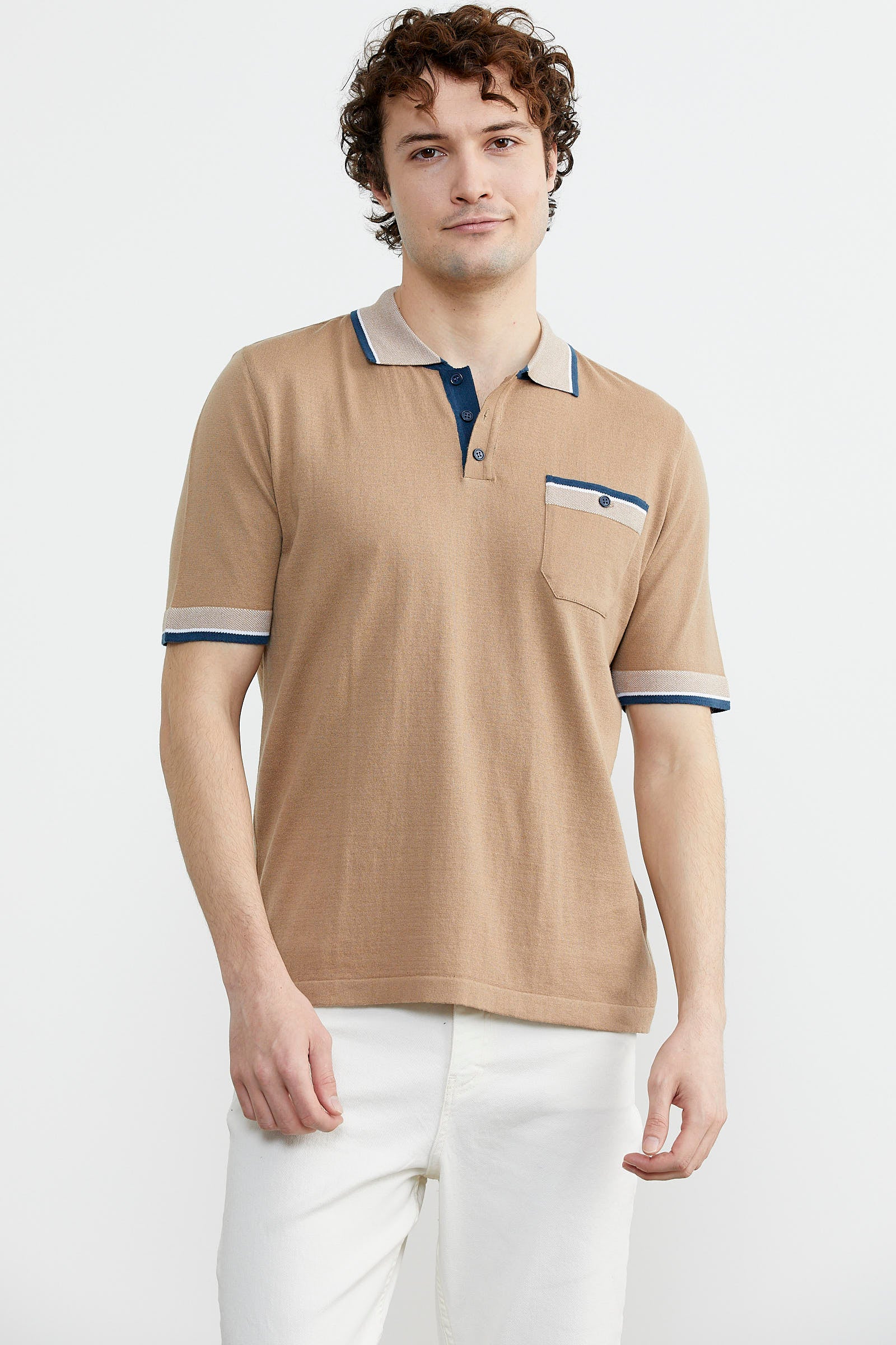 Renk Kombinli Cepli Koton Triko Tişört - Kamel (5) Sementa