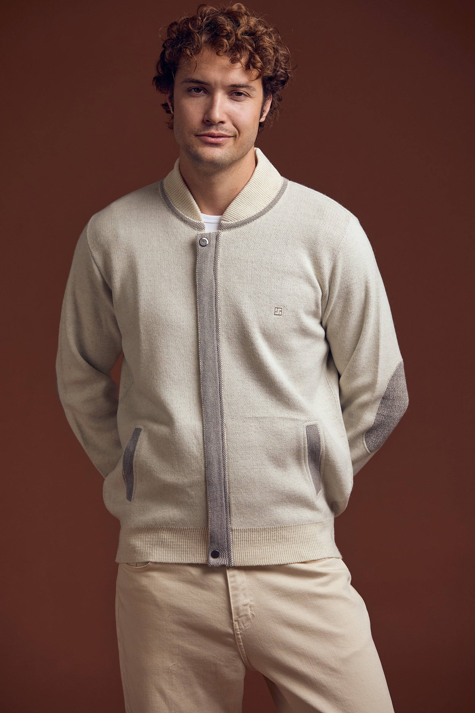 Renk Kombinli Cepli Yünlü Triko Mont - Bej - Sütlü Kahve - Sementa