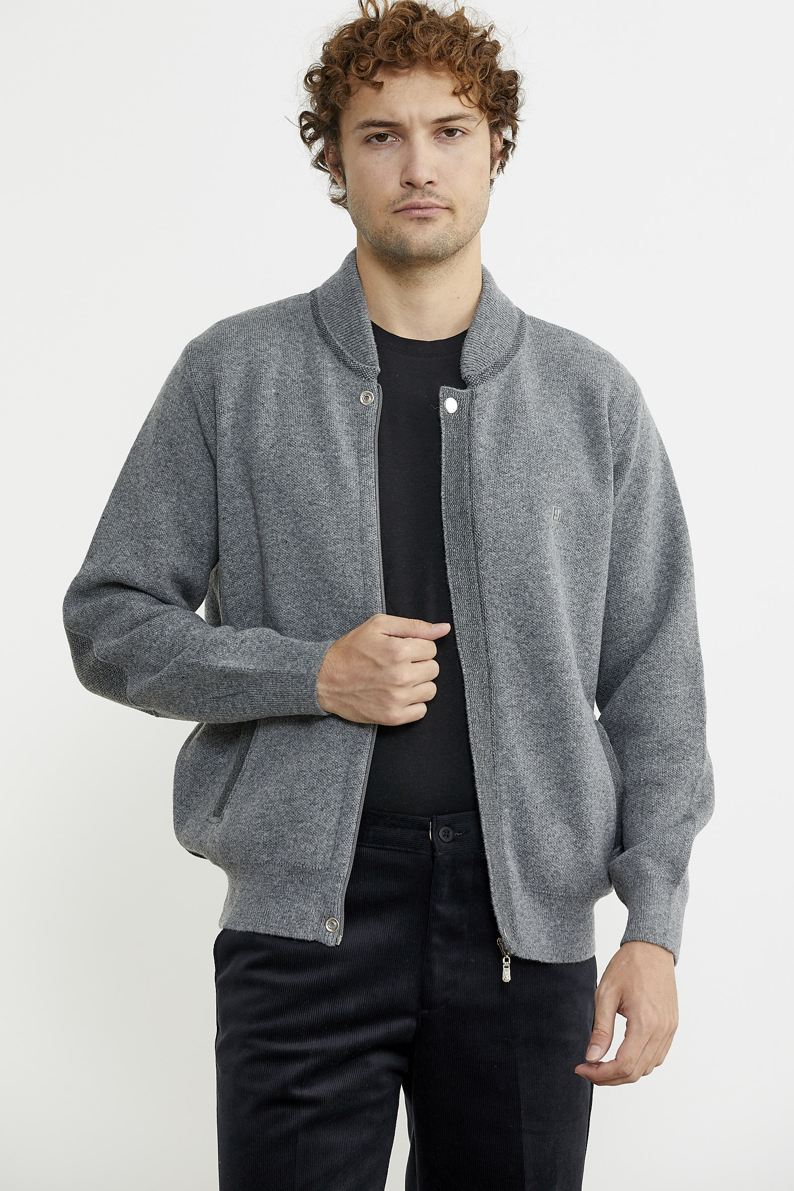 Renk Kombinli Cepli Yünlü Triko Mont - Gri - Koyu Gri - Sementa