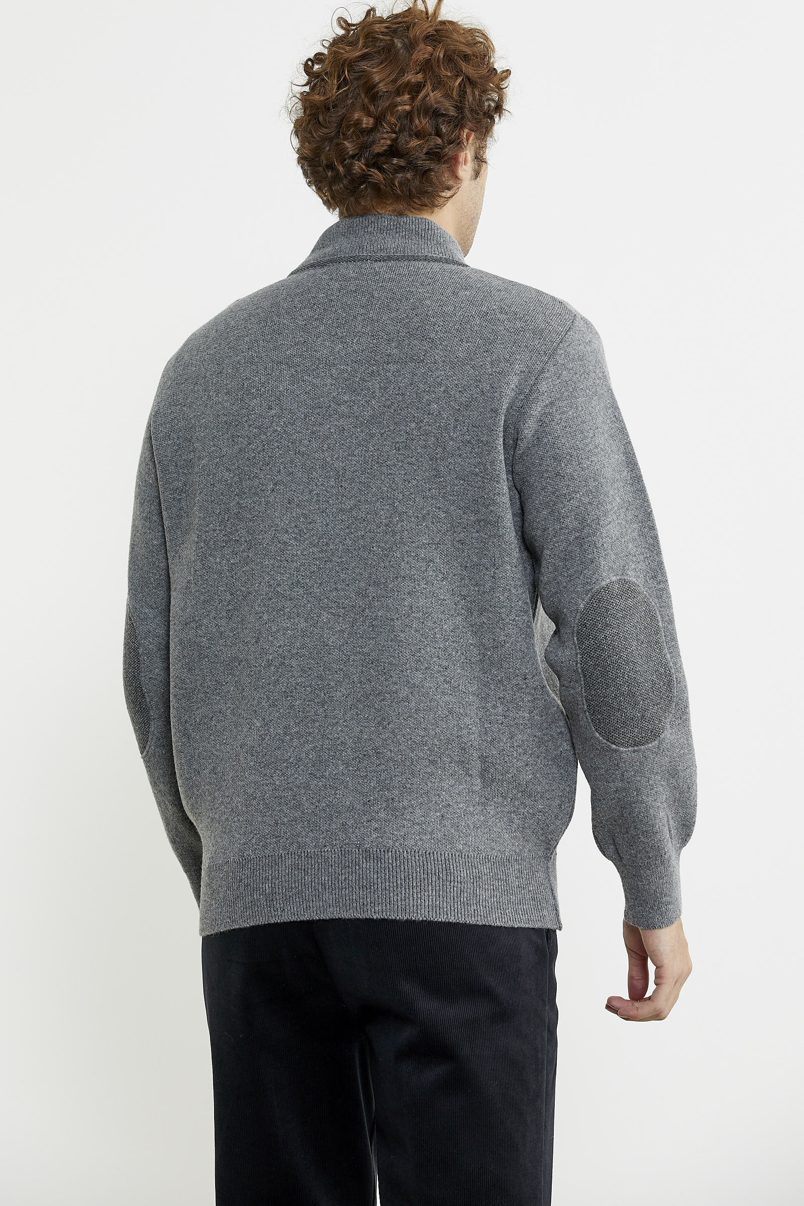 Renk Kombinli Cepli Yünlü Triko Mont - Gri - Koyu Gri - Sementa