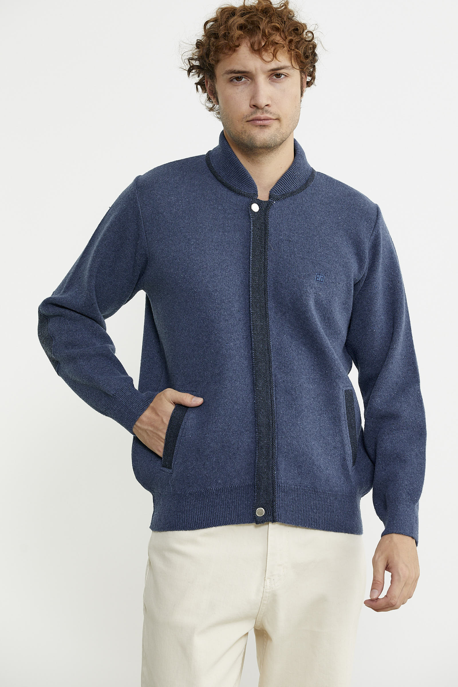 Renk Kombinli Cepli Yünlü Triko Mont - Indigo - Siyah - Sementa