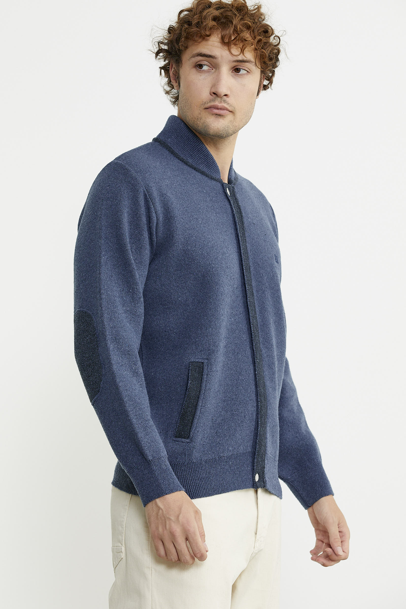 Renk Kombinli Cepli Yünlü Triko Mont - Indigo - Siyah - Sementa