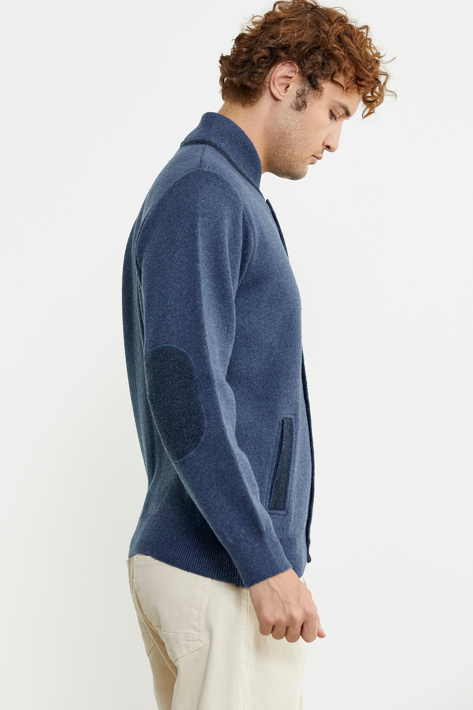 Renk Kombinli Cepli Yünlü Triko Mont - Indigo - Siyah - Sementa