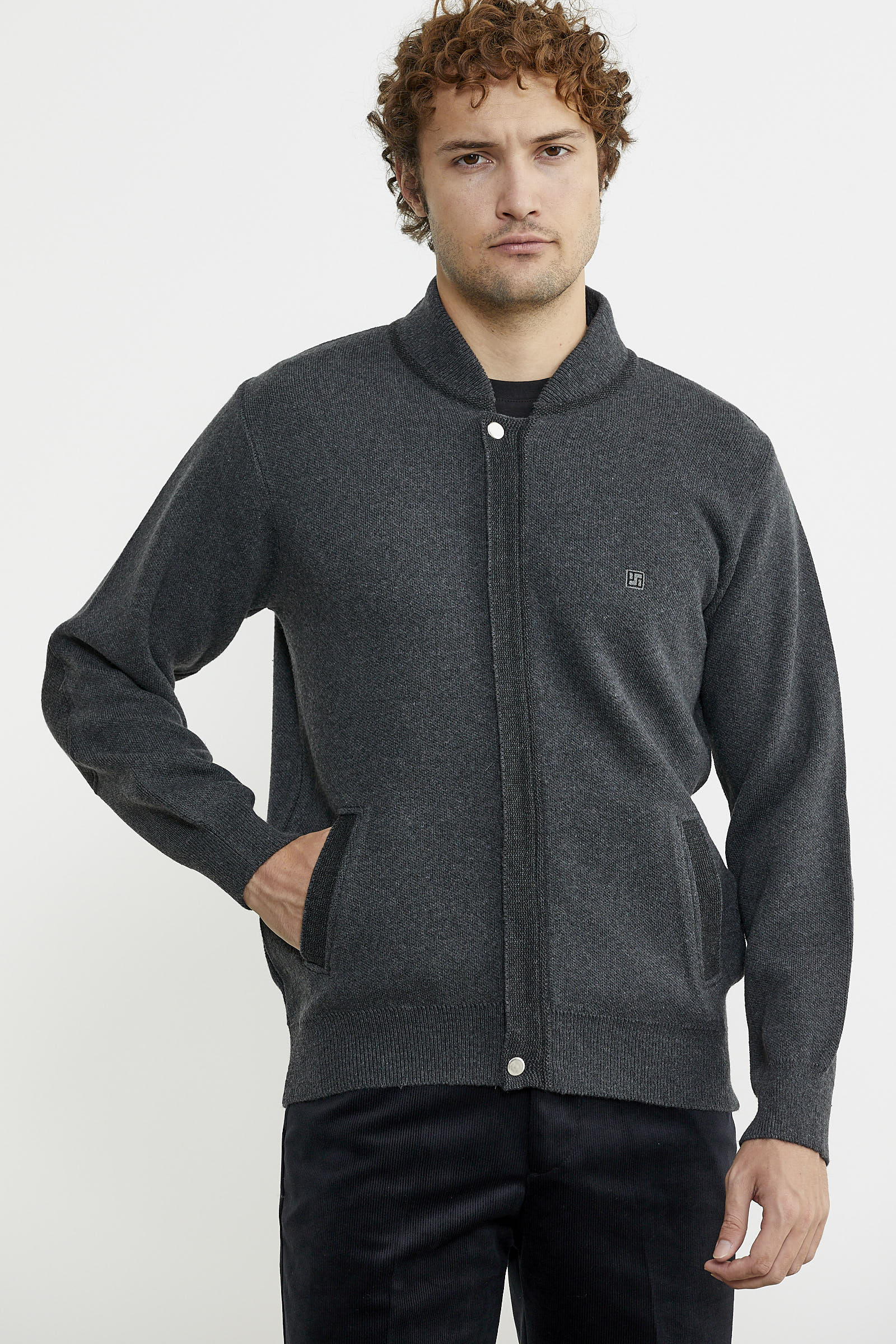 Renk Kombinli Cepli Yünlü Triko Mont - Koyu Gri - Siyah - Sementa