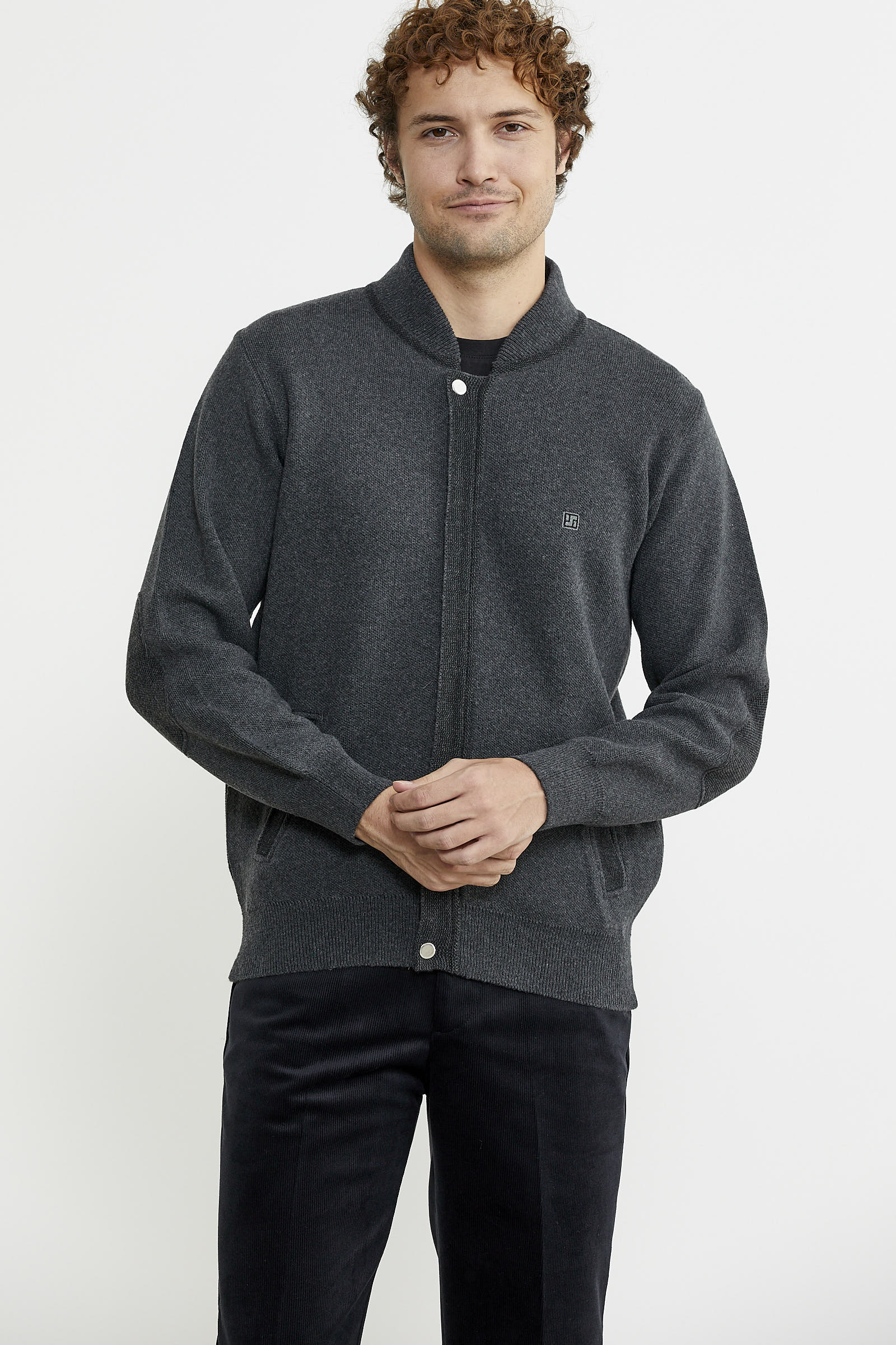 Renk Kombinli Cepli Yünlü Triko Mont - Koyu Gri - Siyah - Sementa