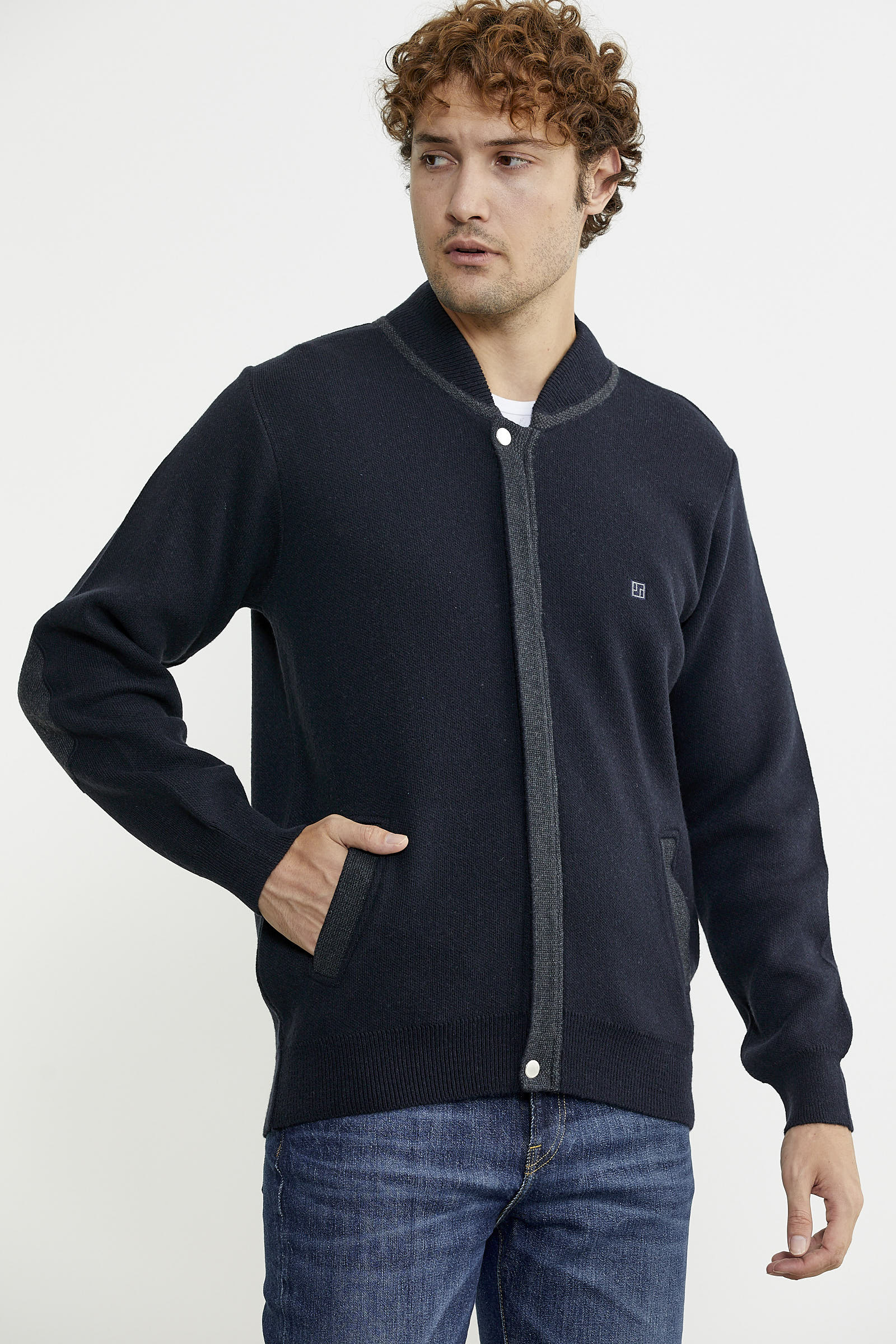 Renk Kombinli Cepli Yünlü Triko Mont - Lacivert - Koyu Gri - Sementa