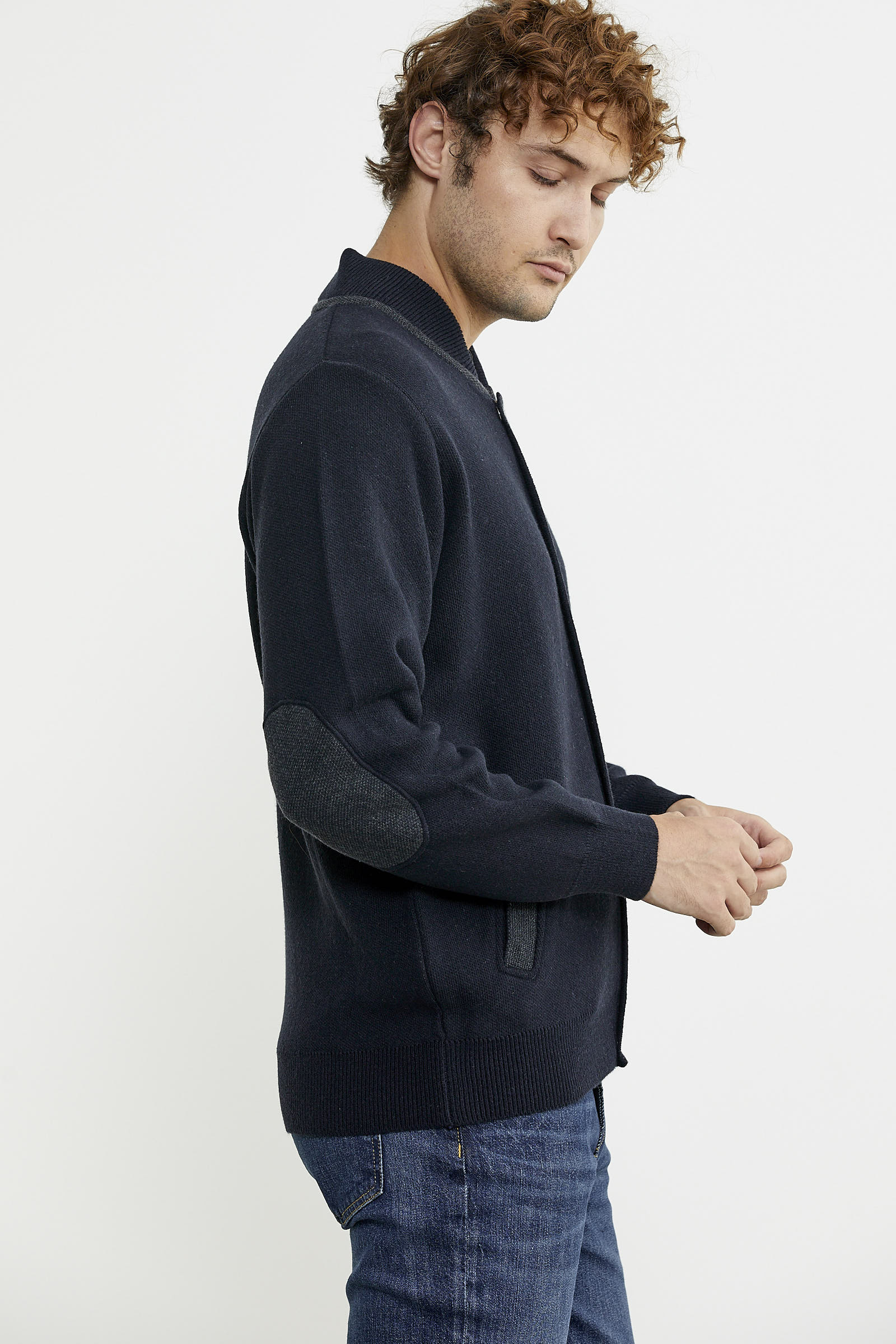 Renk Kombinli Cepli Yünlü Triko Mont - Lacivert - Koyu Gri - Sementa