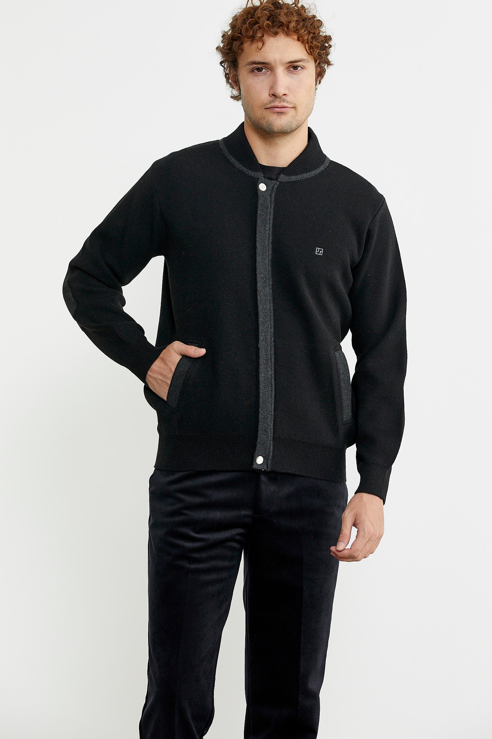 Renk Kombinli Cepli Yünlü Triko Mont - Siyah - Koyu Gri - Sementa