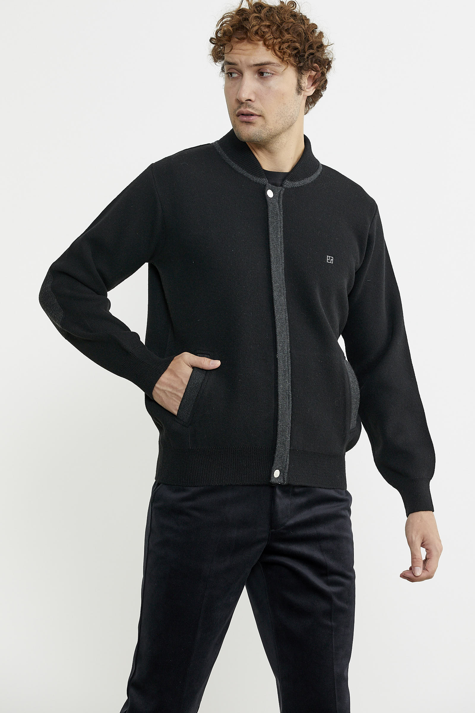 Renk Kombinli Cepli Yünlü Triko Mont - Siyah - Koyu Gri - Sementa