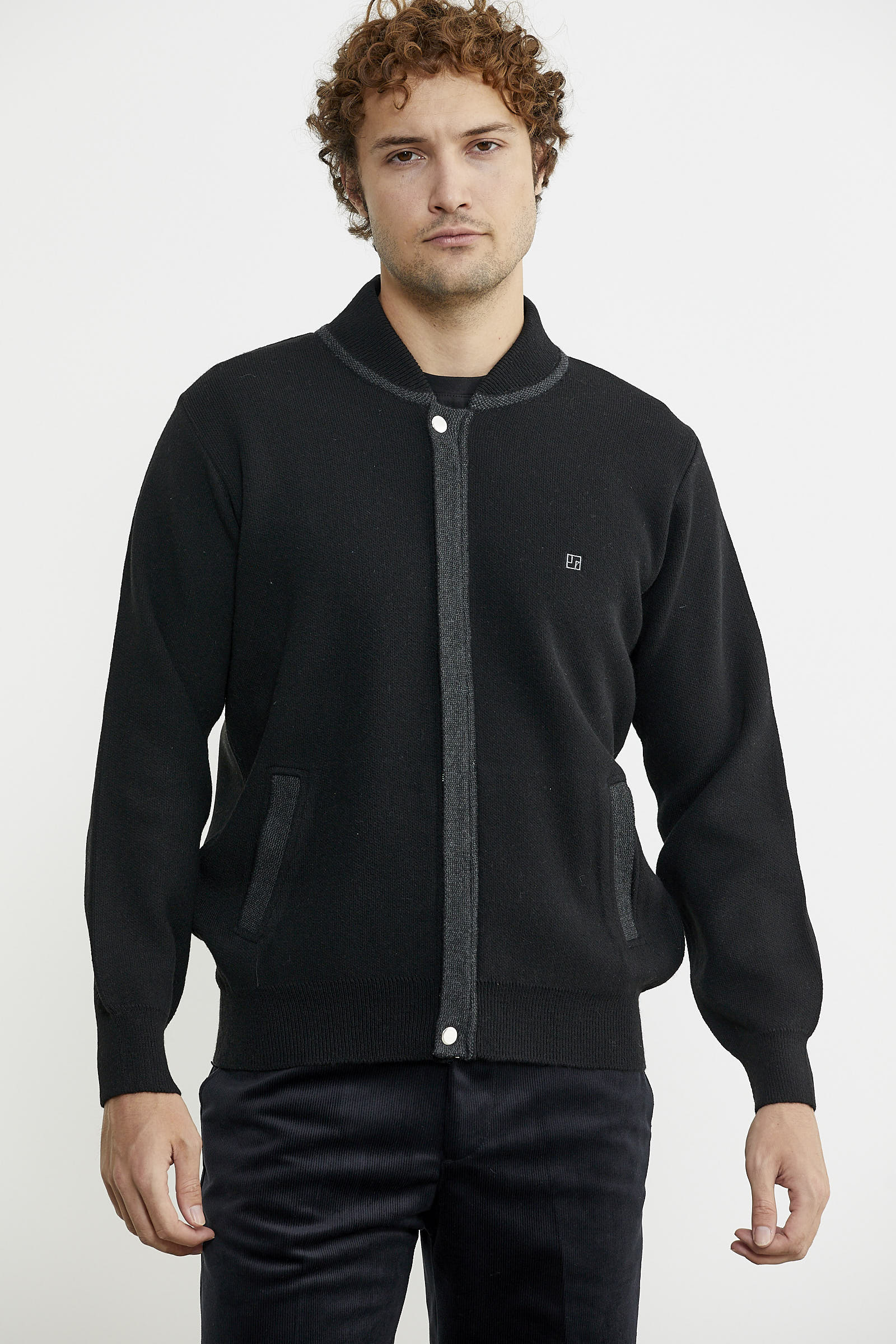 Renk Kombinli Cepli Yünlü Triko Mont - Siyah - Koyu Gri - Sementa