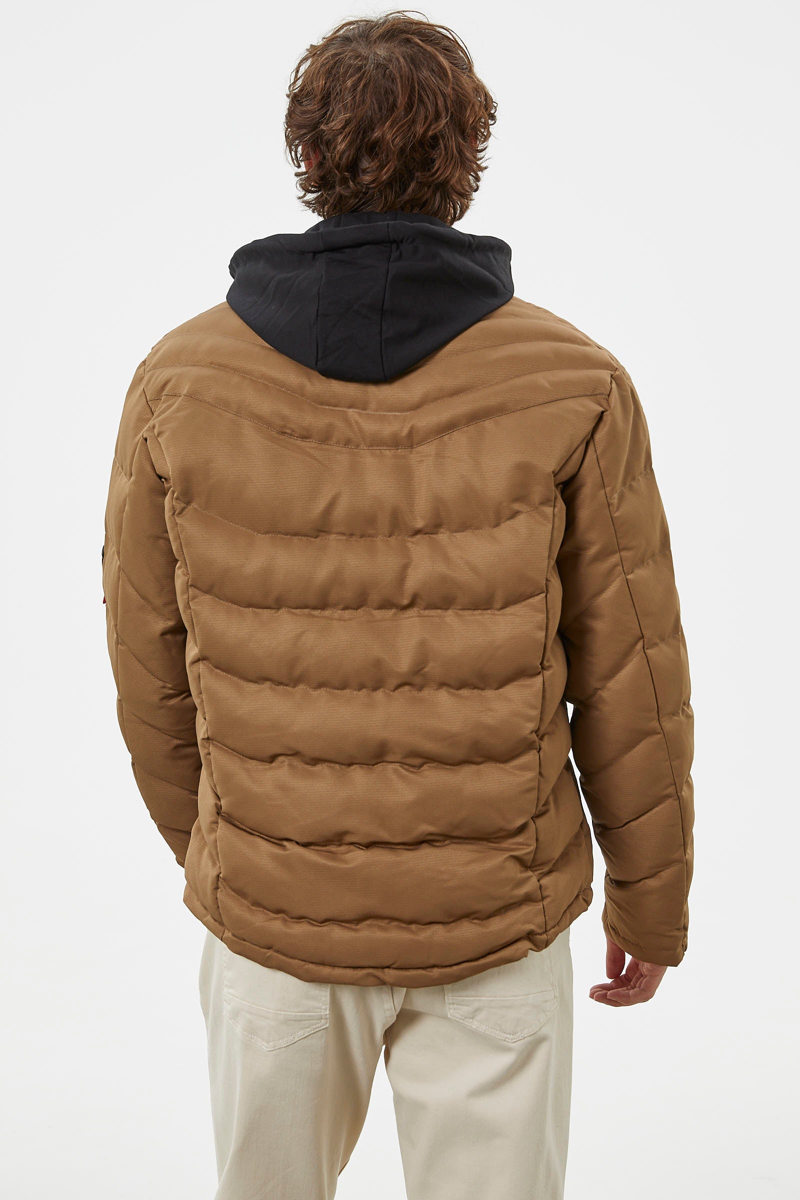 Renk Kombinli Kapüşonlu Kısa Mont - Vizon (7) Sementa