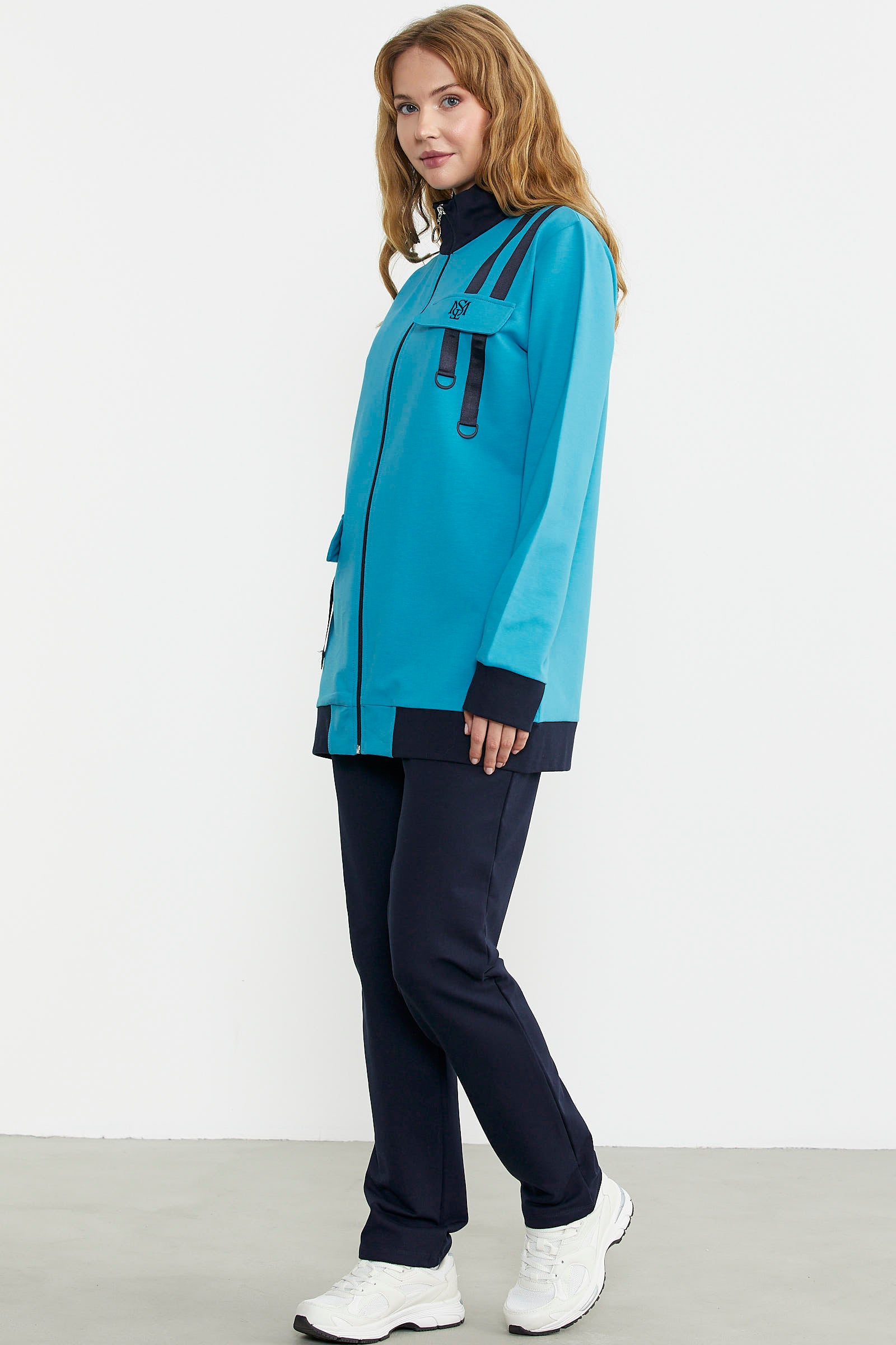 Renk Kombinli Rahat Kalıp Eşofman Takım - Mavi - Sementa