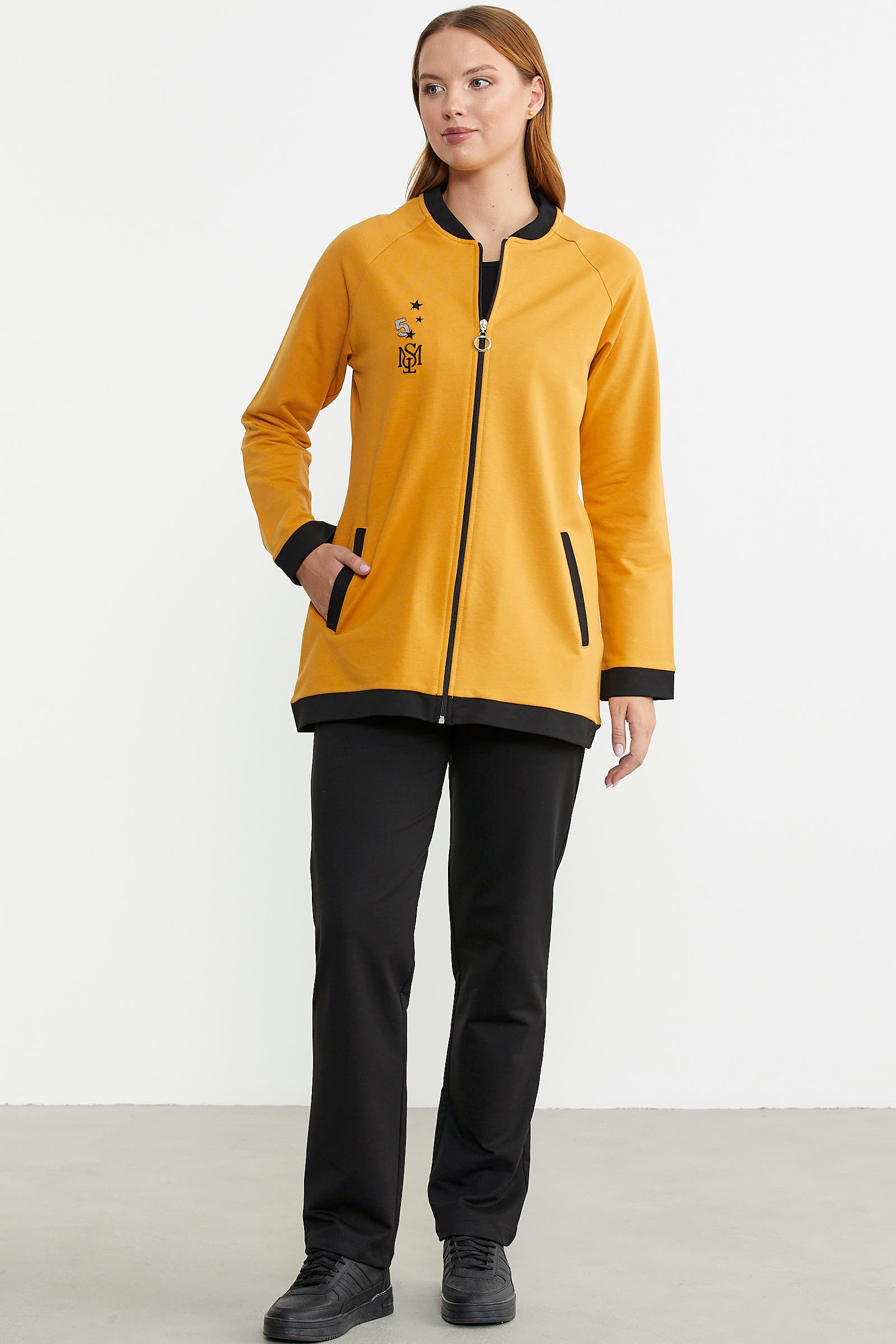 Renk Kombinli Tunik Eşofman Takım - Hardal - Sementa