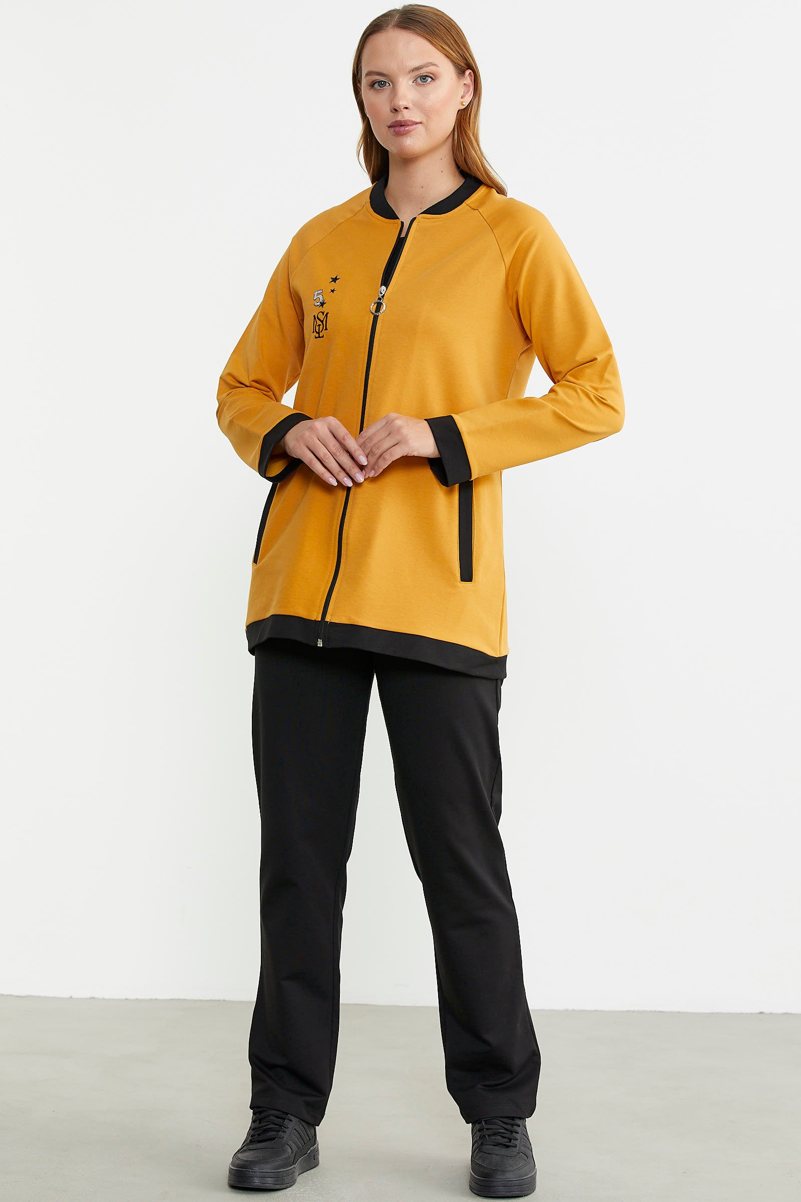 Renk Kombinli Tunik Eşofman Takım - Hardal - Sementa