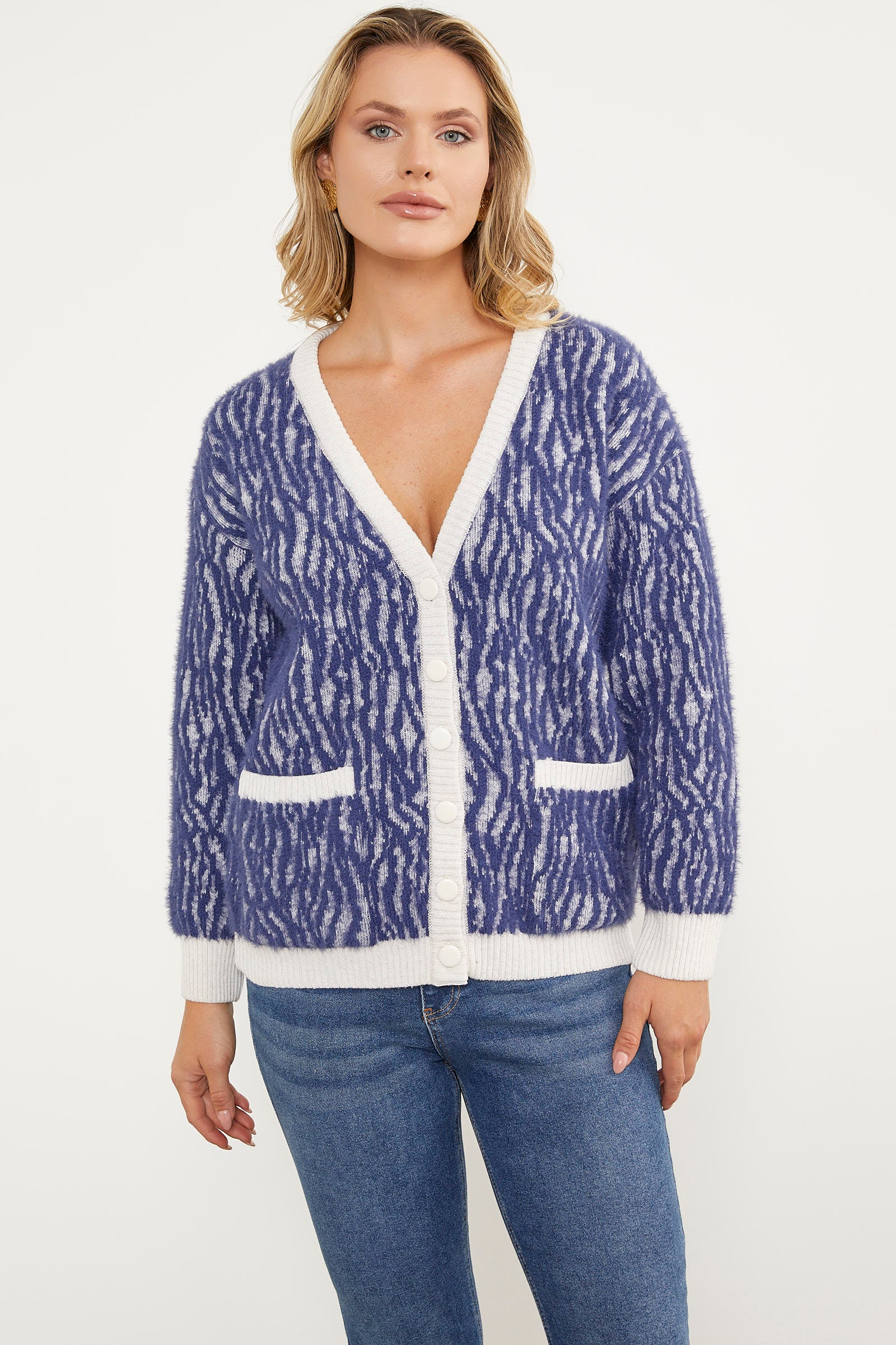 Renk Kombinli Yumoş Triko Hırka - Beyaz (3) Sementa