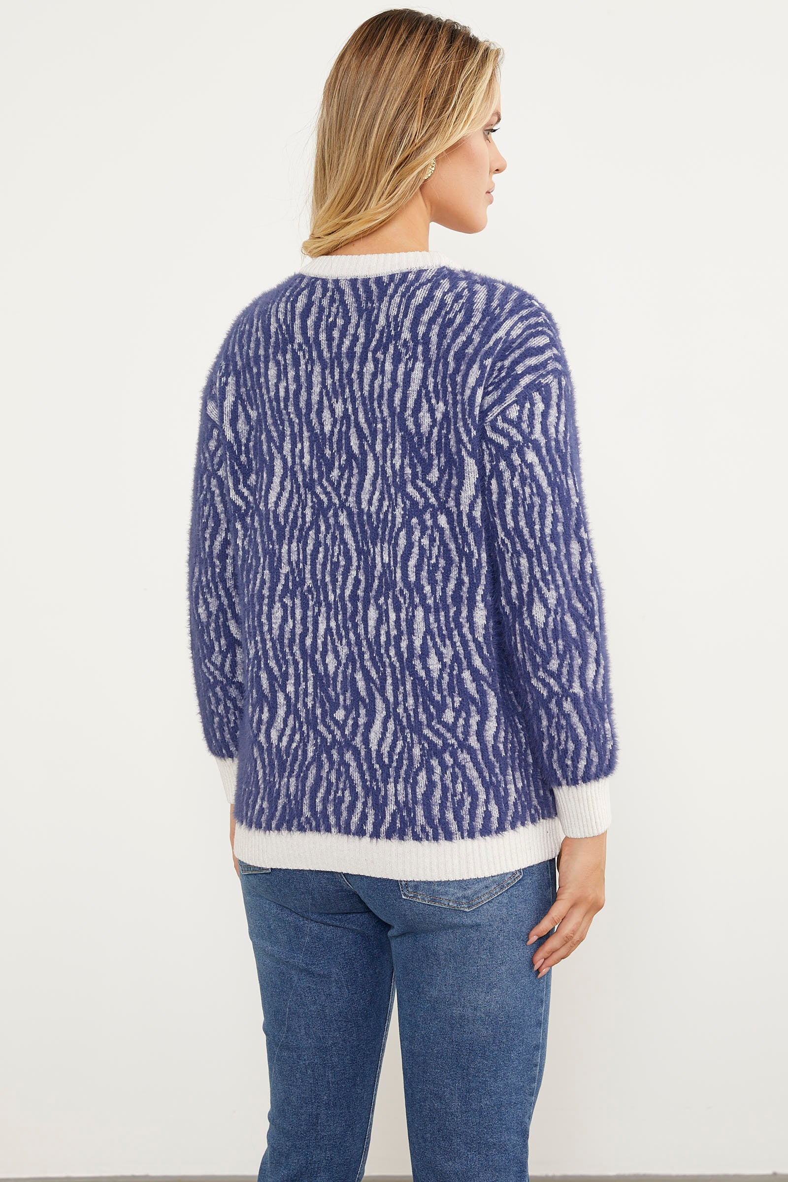 Renk Kombinli Yumoş Triko Hırka - Beyaz (8) Sementa