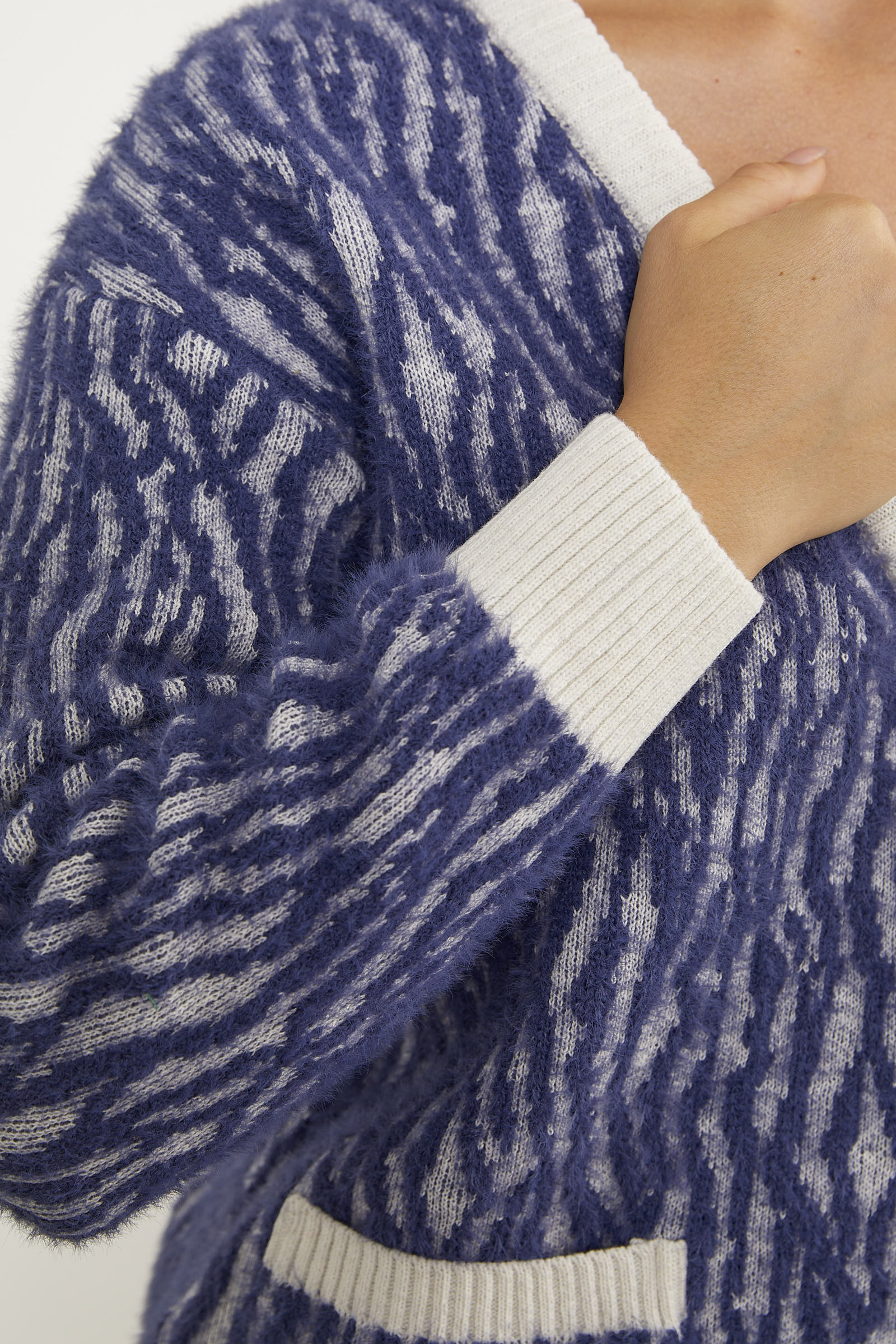 Renk Kombinli Yumoş Triko Hırka - Beyaz (7) Sementa