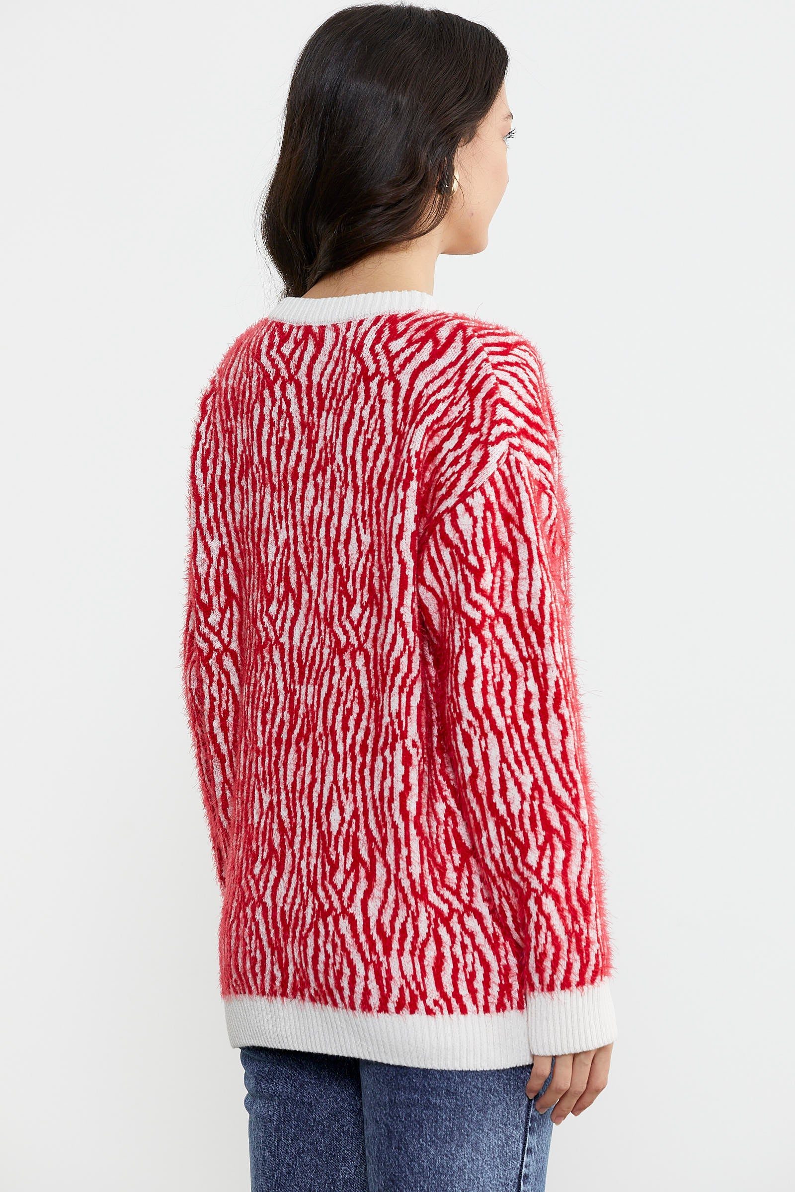 Renk Kombinli Yumoş Triko Hırka - Kırmızı (5) Sementa