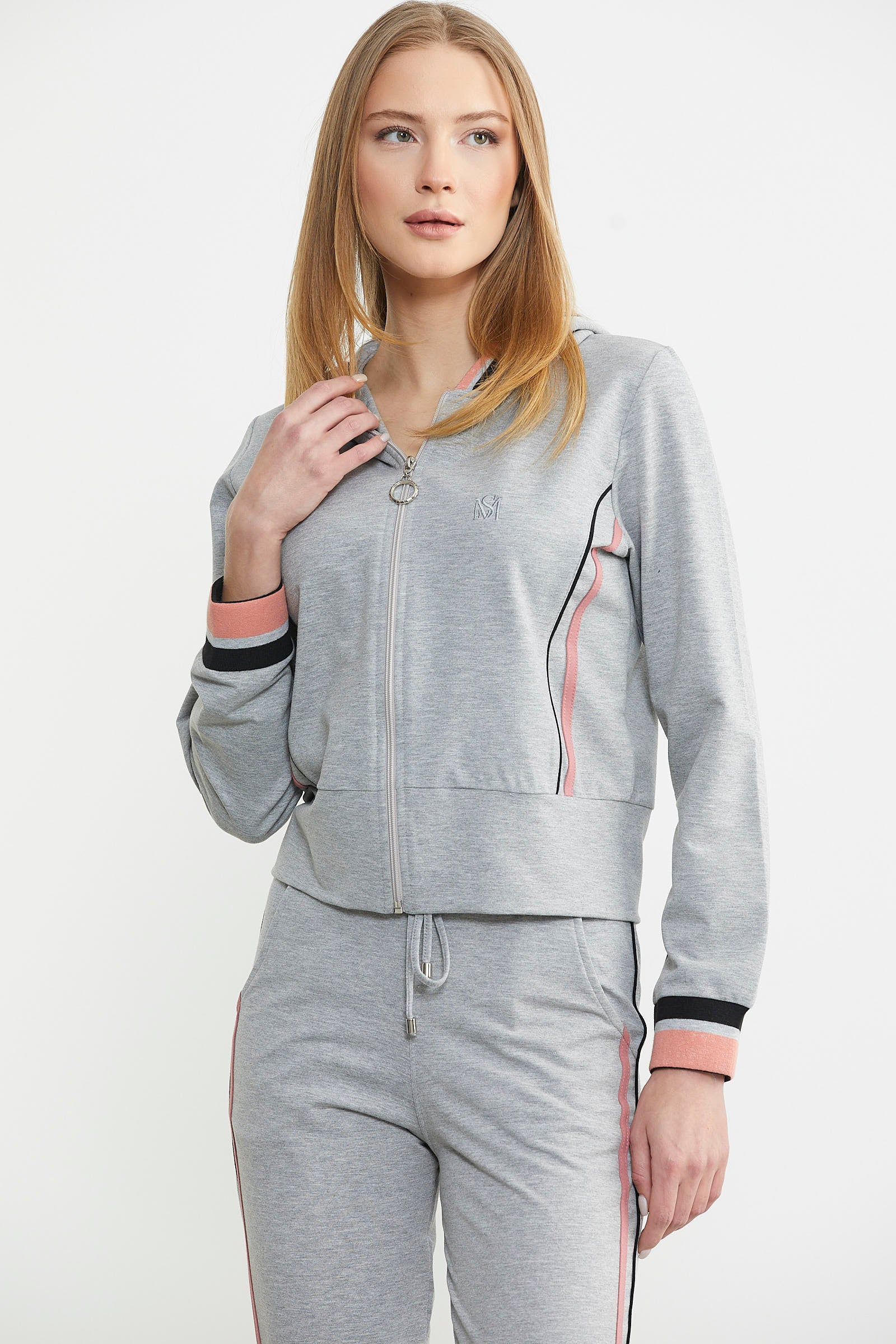 Renkli Biye Detaylı Jogger Eşofman Takım - Gri - Sementa