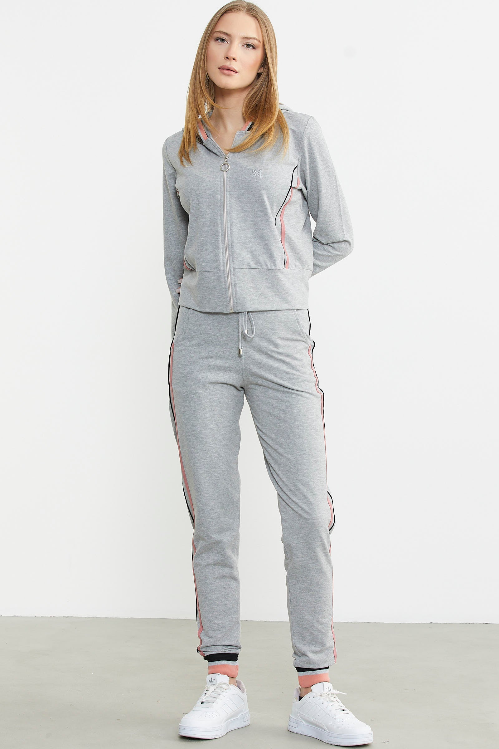 Renkli Biye Detaylı Jogger Eşofman Takım - Gri - Sementa
