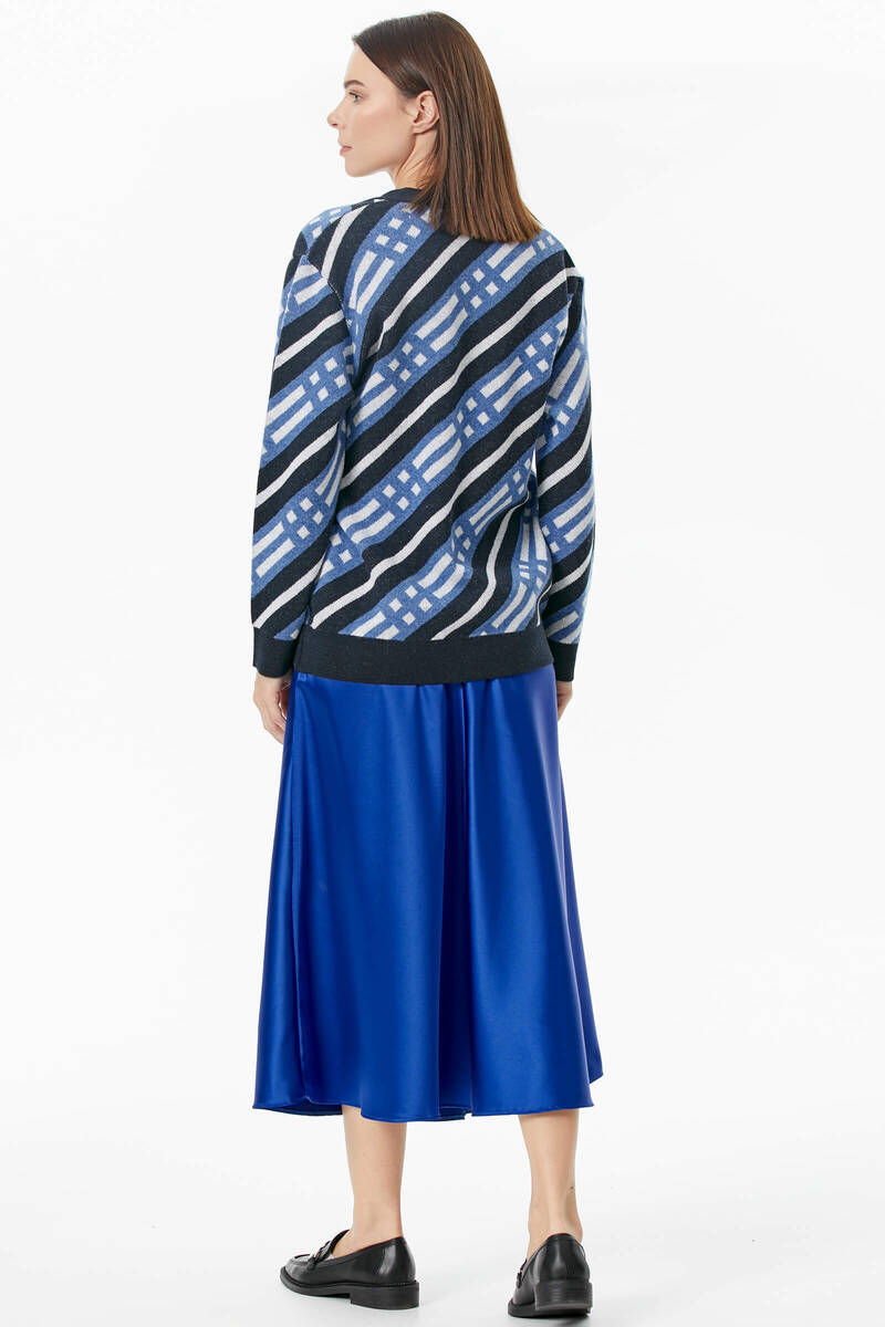 Renkli Blok Desen Triko Hırka - Lacivert (5) Sementa