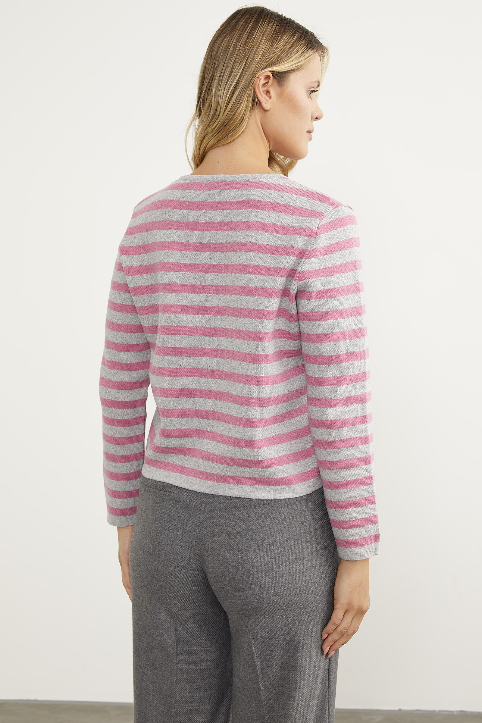 Renkli Çizgili Triko Kısa Hırka - Açık Gri (7) Sementa