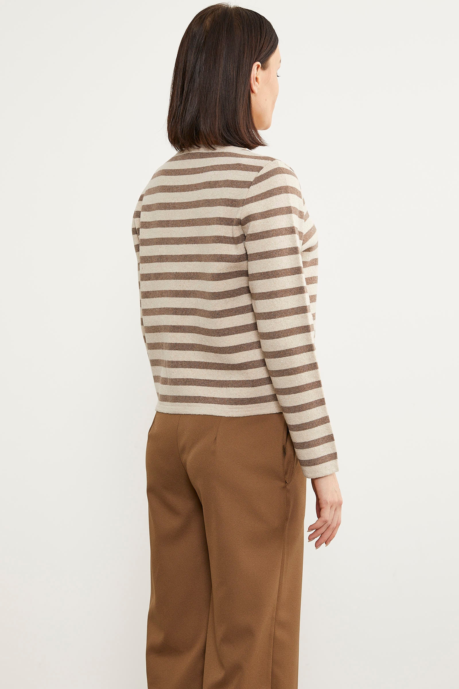 Renkli Çizgili Triko Kısa Hırka - Bej (6) Sementa