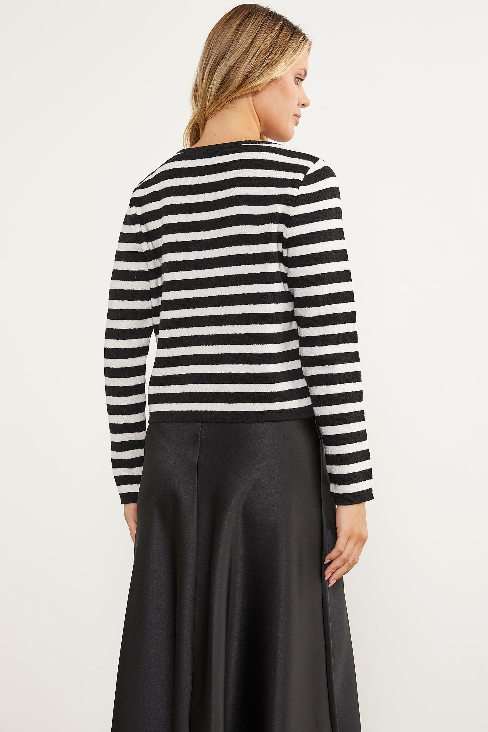 Renkli Çizgili Triko Kısa Hırka - Siyah (5) Sementa