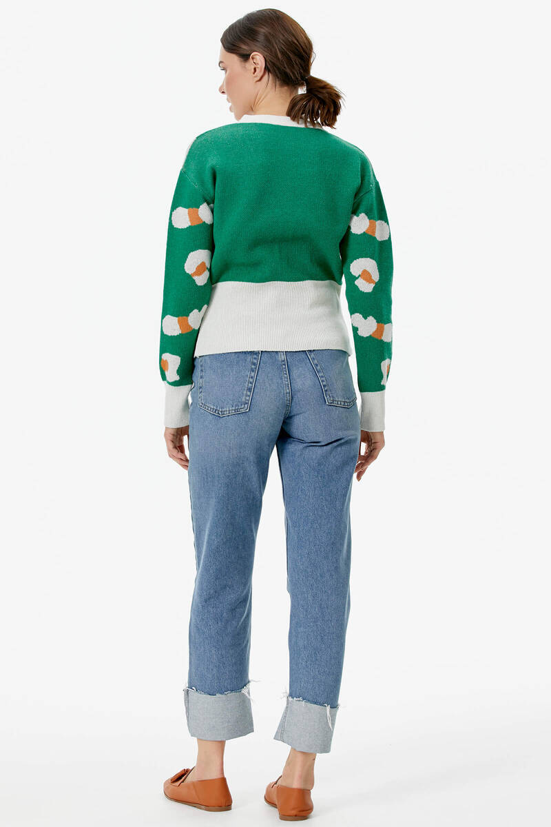 Renkli Desenli Düğmeli Triko Hırka - Beyaz (5) Sementa