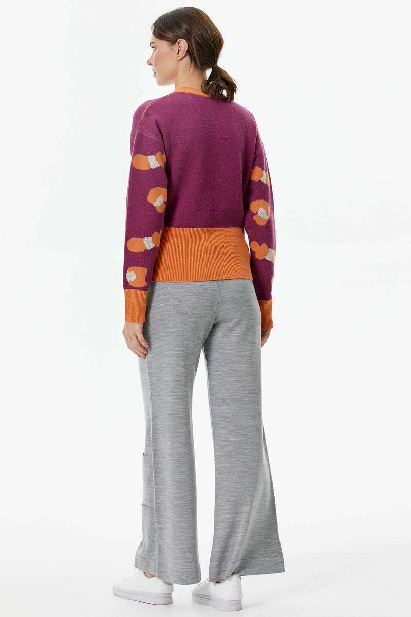 Renkli Desenli Düğmeli Triko Hırka - Taba (5) Sementa