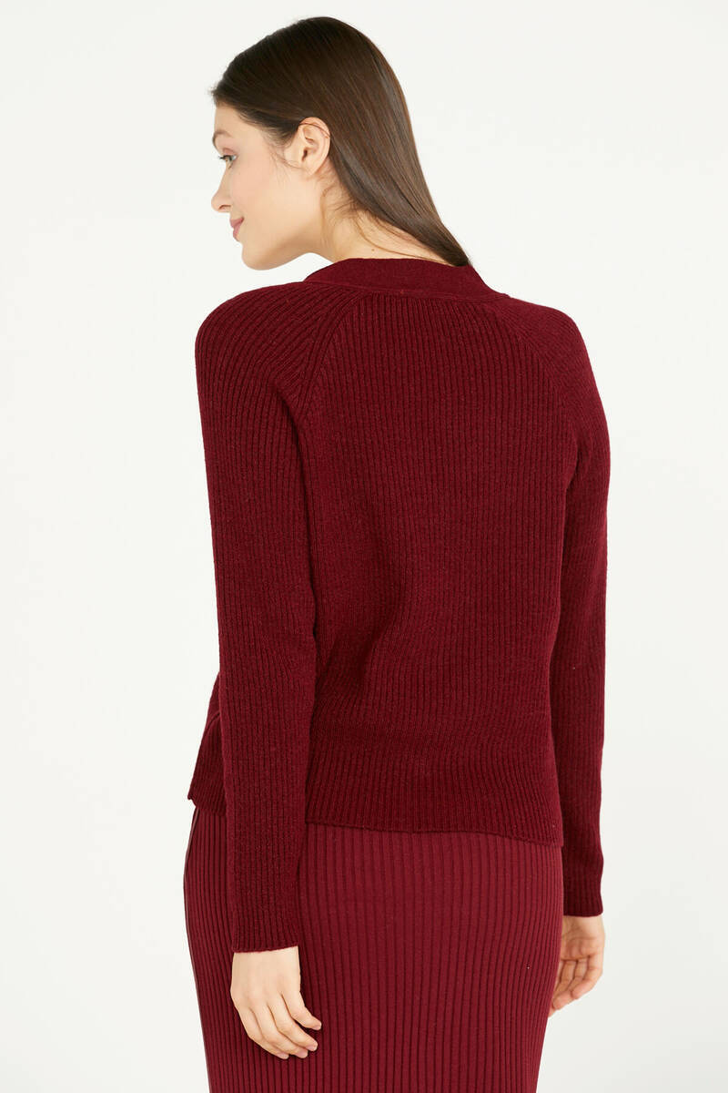 Renkli Düğmeli Triko Hırka - Bordo (4) Sementa