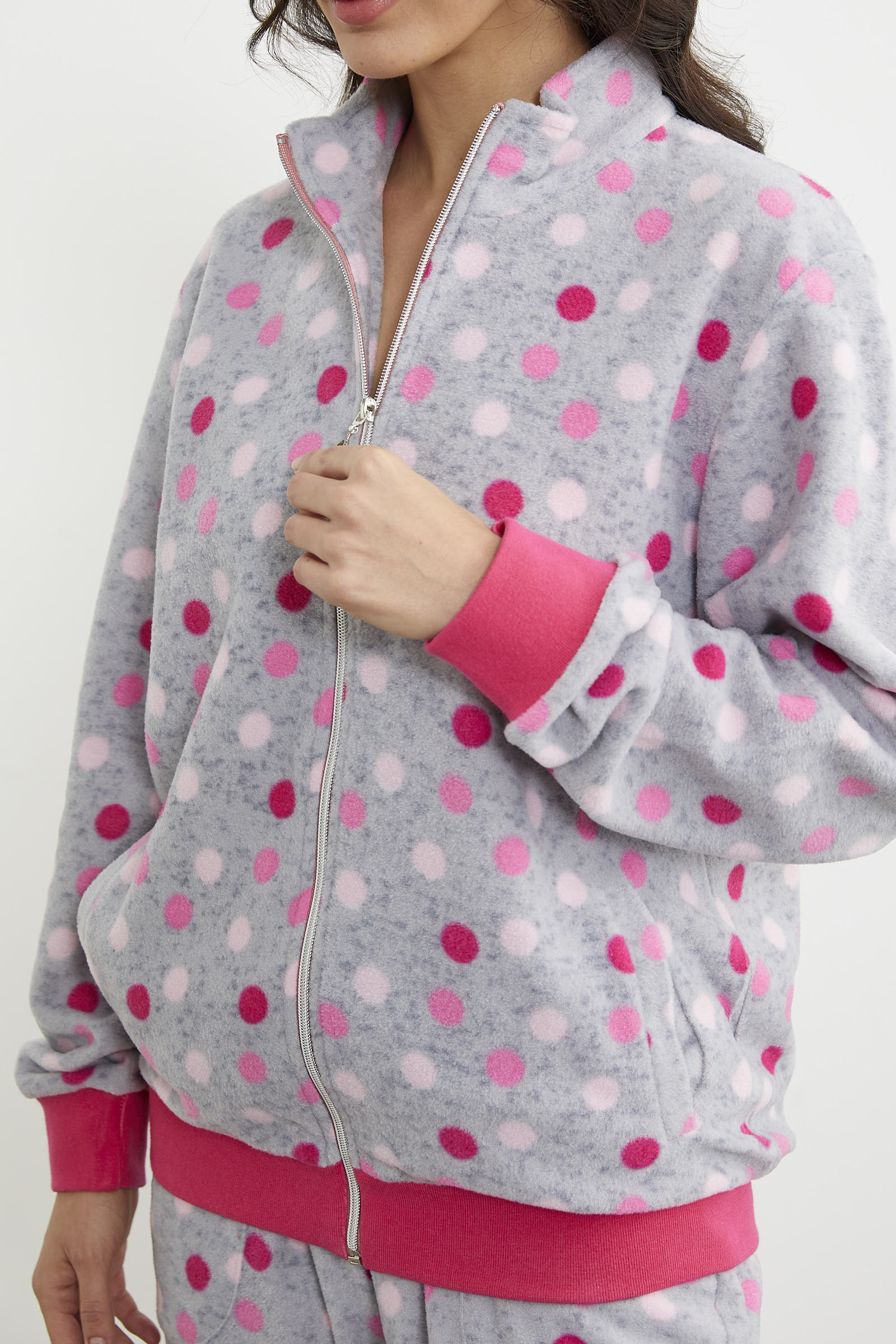 Renkli Puantiyeli Polar Eşofman Takım - Pembe (5) Sementa