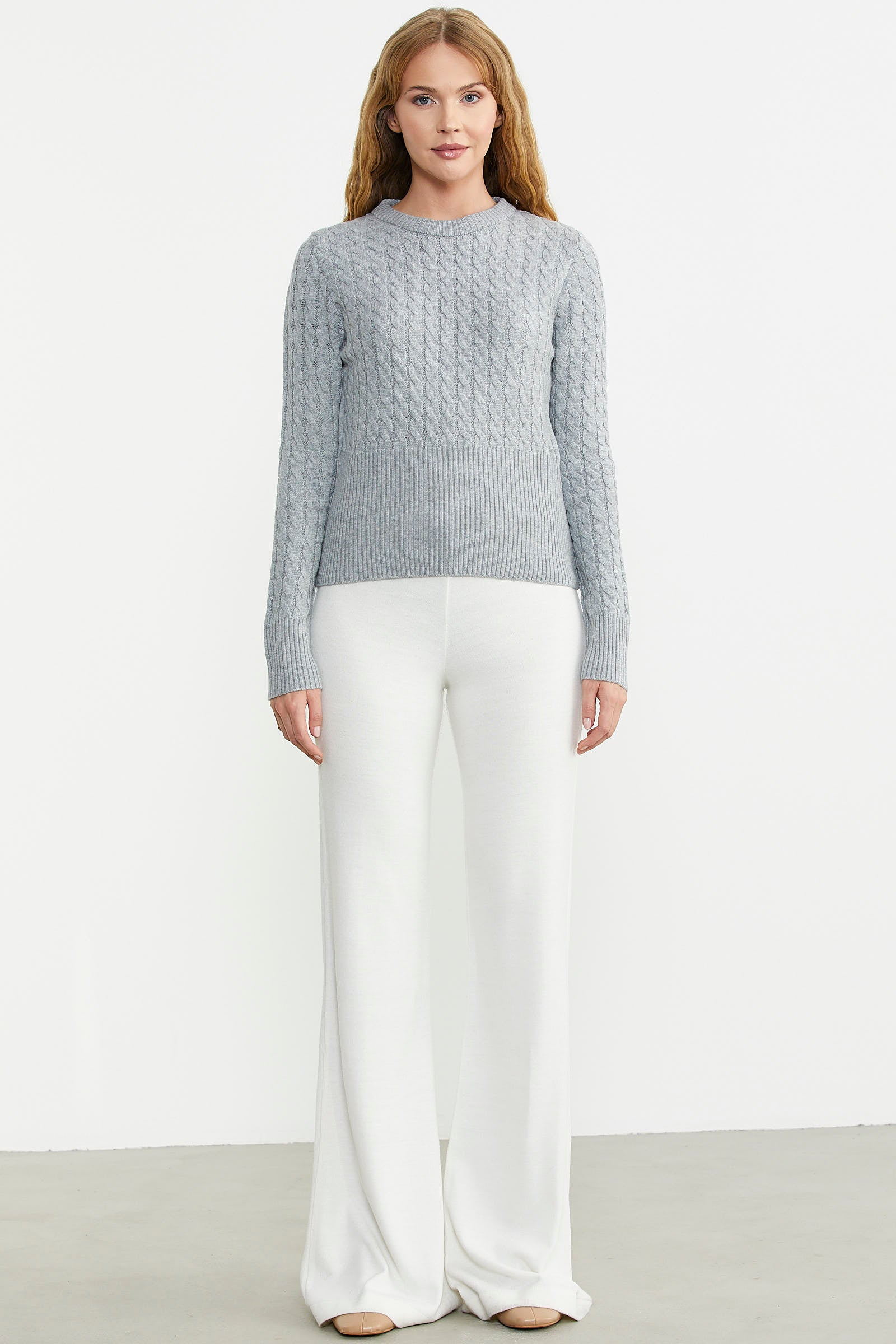 Saç Örgü Beli Oturmalı Triko Kazak - Gri - Sementa