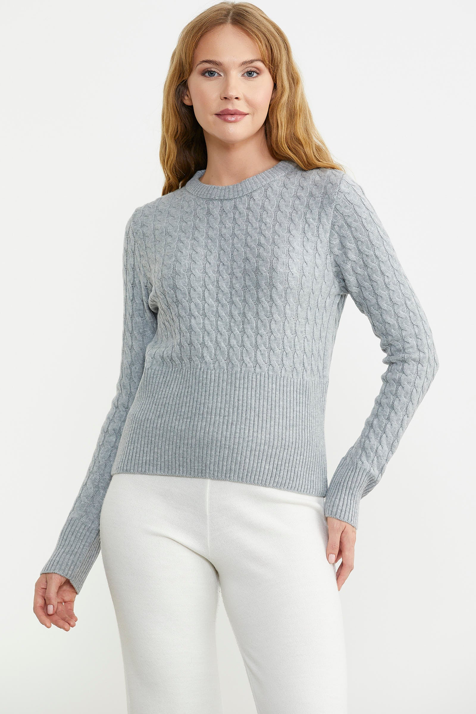 Saç Örgü Beli Oturmalı Triko Kazak - Gri - Sementa