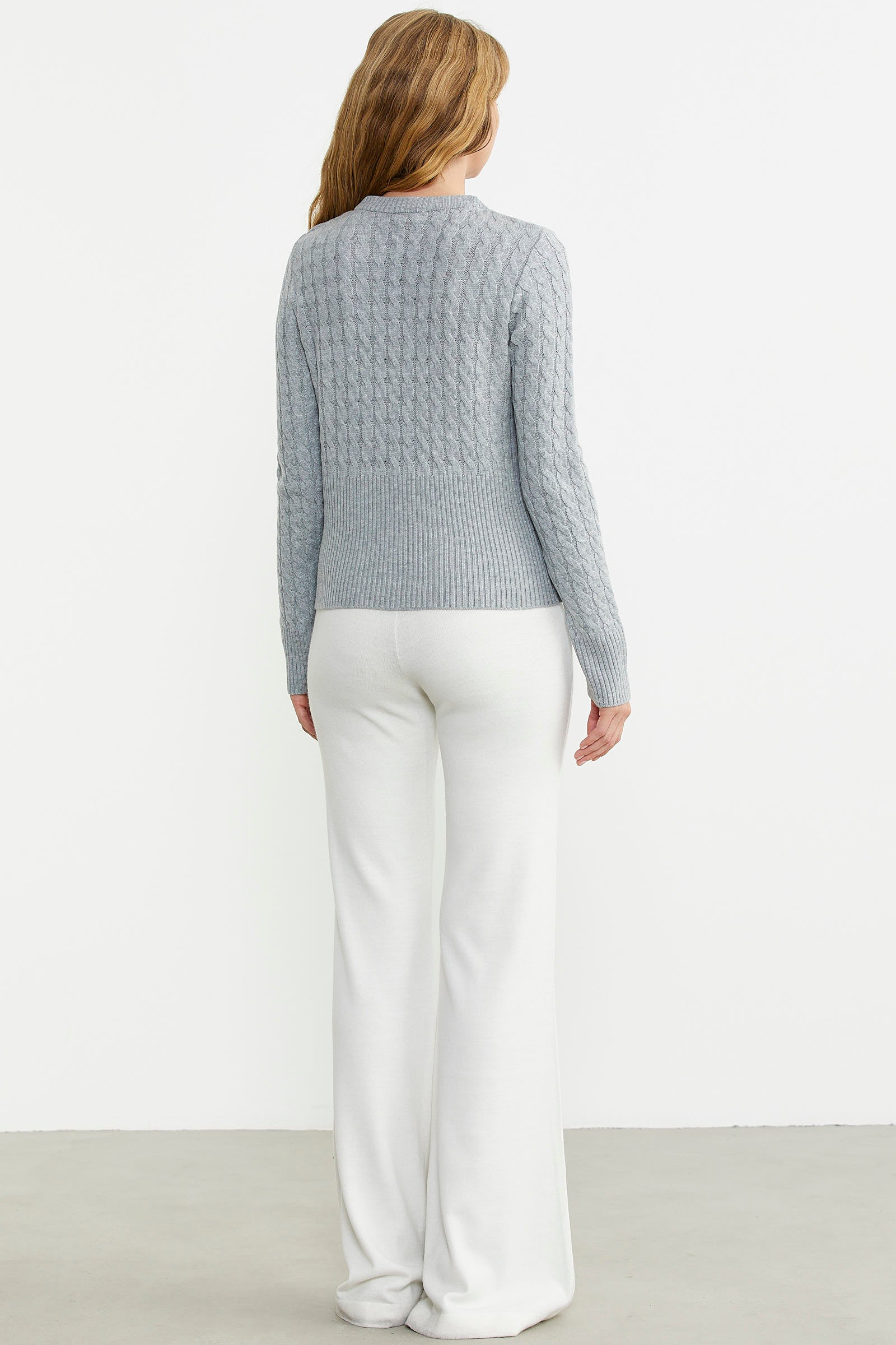 Saç Örgü Beli Oturmalı Triko Kazak - Gri - Sementa