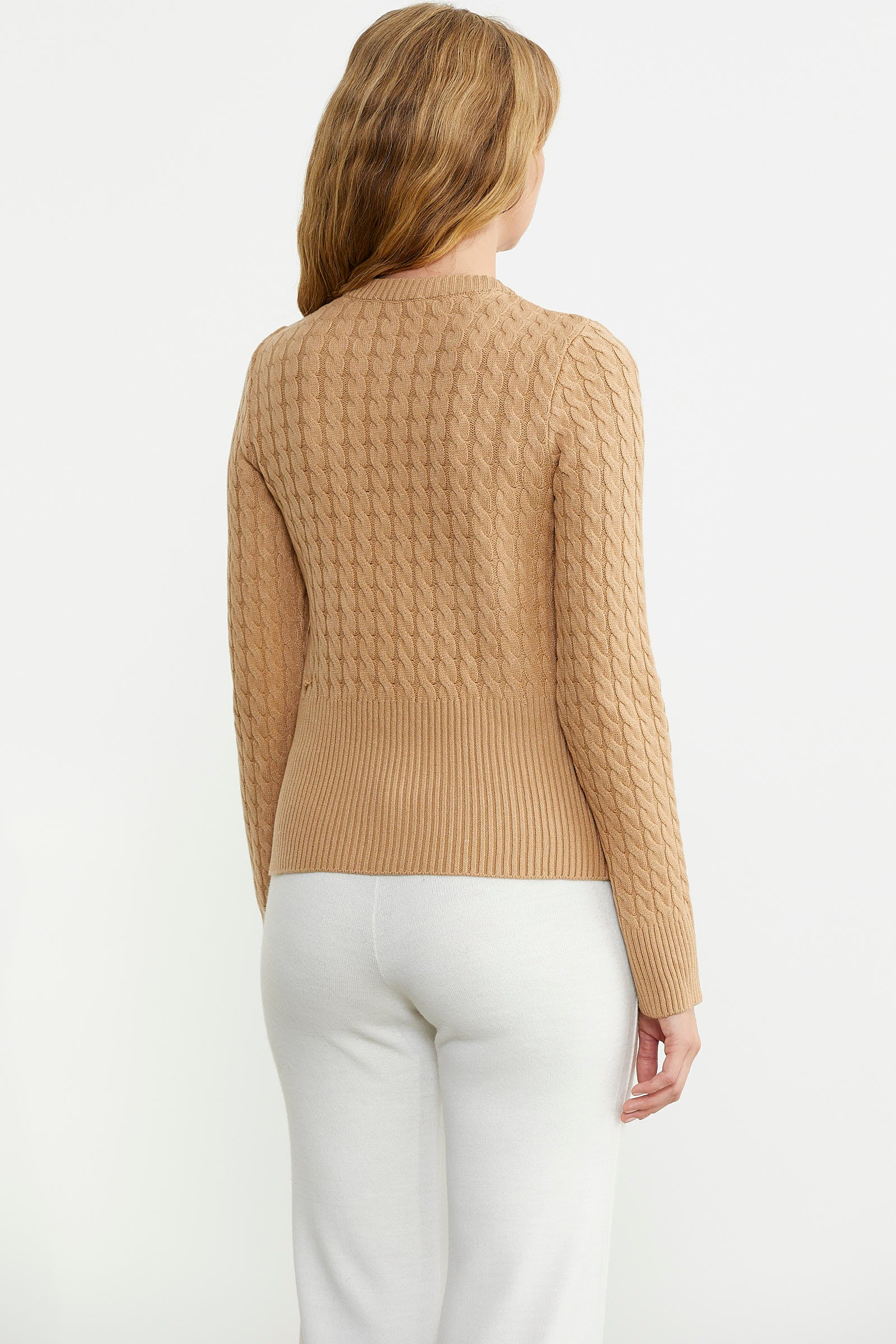 Saç Örgü Beli Oturmalı Triko Kazak - Kamel - Sementa