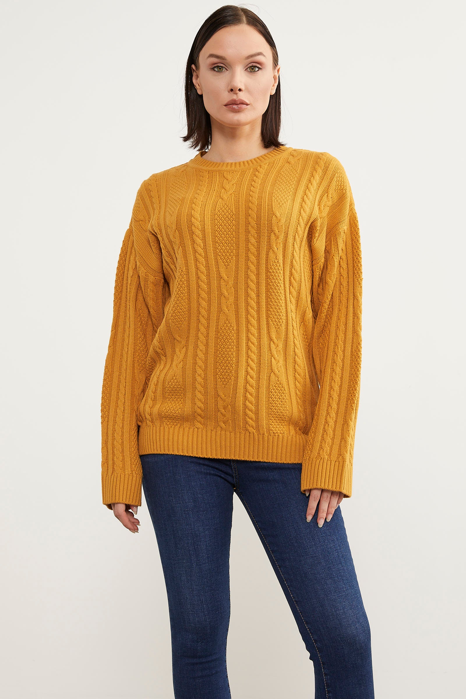 Saç Örgü Detaylı Basic Triko Kazak - Güneş (1) Sementa