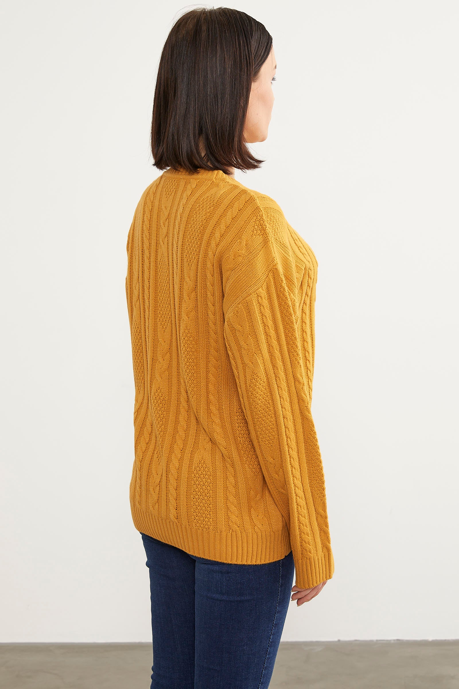 Saç Örgü Detaylı Basic Triko Kazak - Güneş (6) Sementa