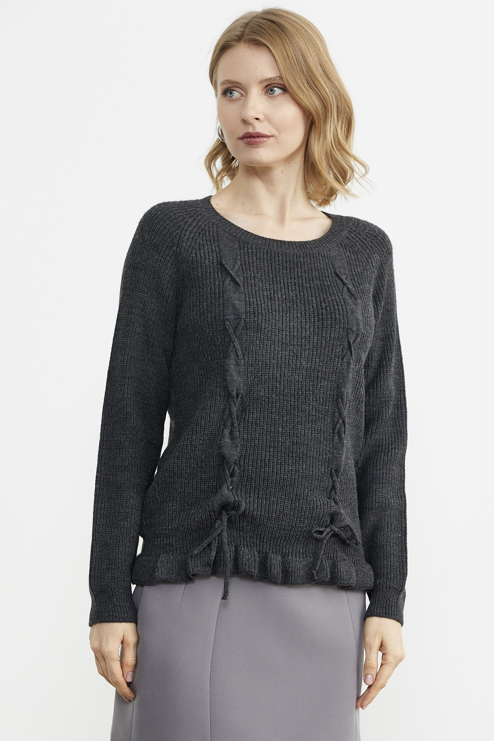 Saç Örgü Detaylı Triko Kazak - Antrasit (2) Sementa