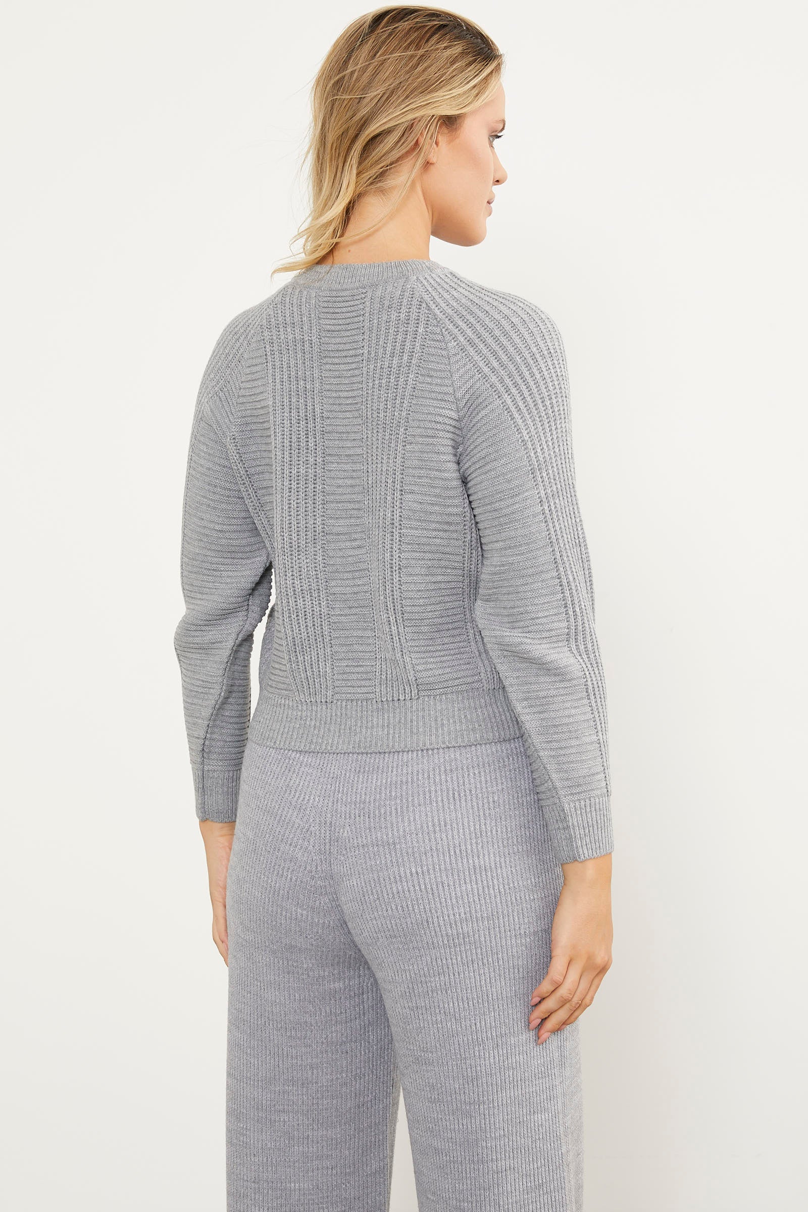Saç Örgü Detaylı Triko Kazak - Gri (5) Sementa