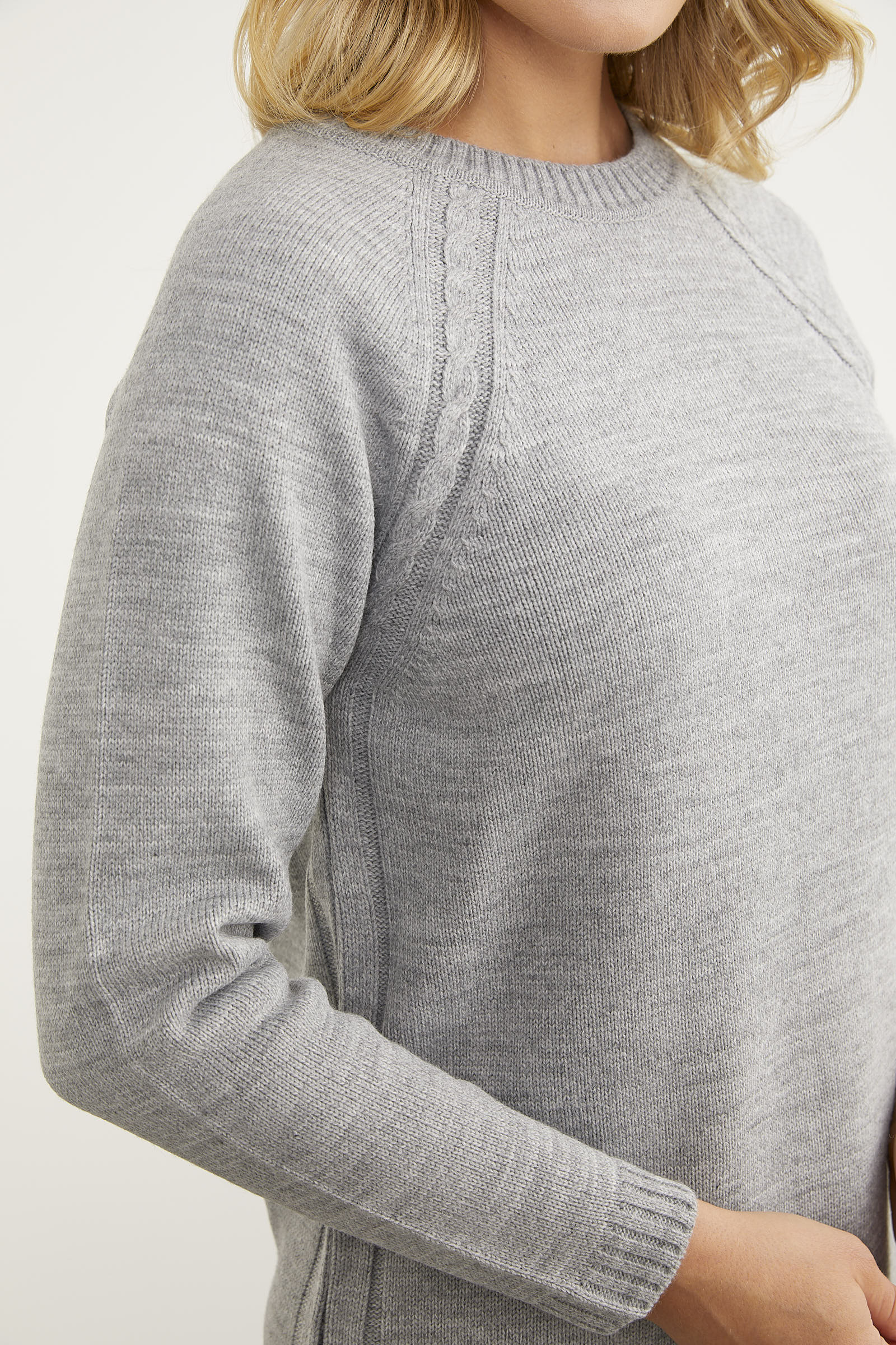 Saç Örgü Detaylı Tunik Triko Kazak - Gri (6) Sementa