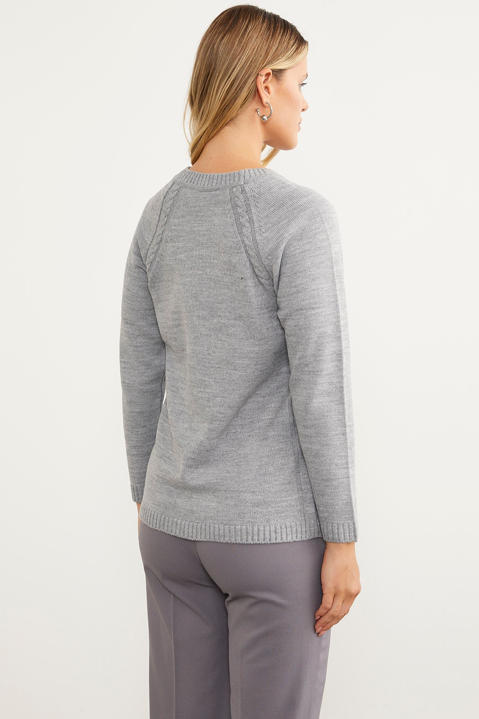 Saç Örgü Detaylı Tunik Triko Kazak - Gri (7) Sementa