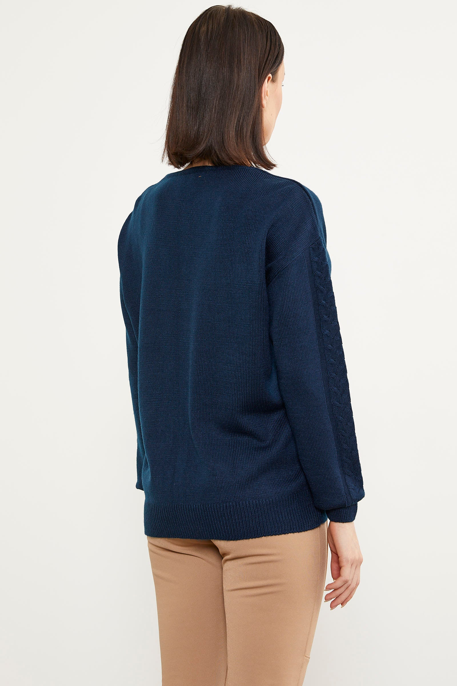 Saç Örgü Detaylı V Yaka Triko Kazak - Lacivert (5) Sementa