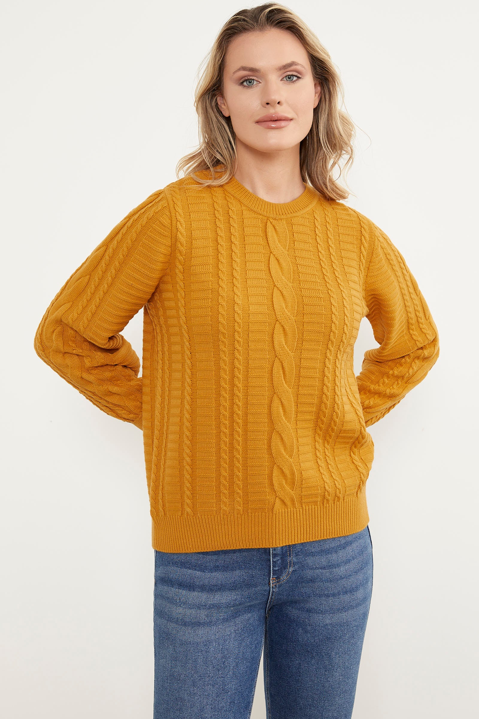 Saç Örgü Sıfır Yaka Triko Kazak - Güneş (4) Sementa